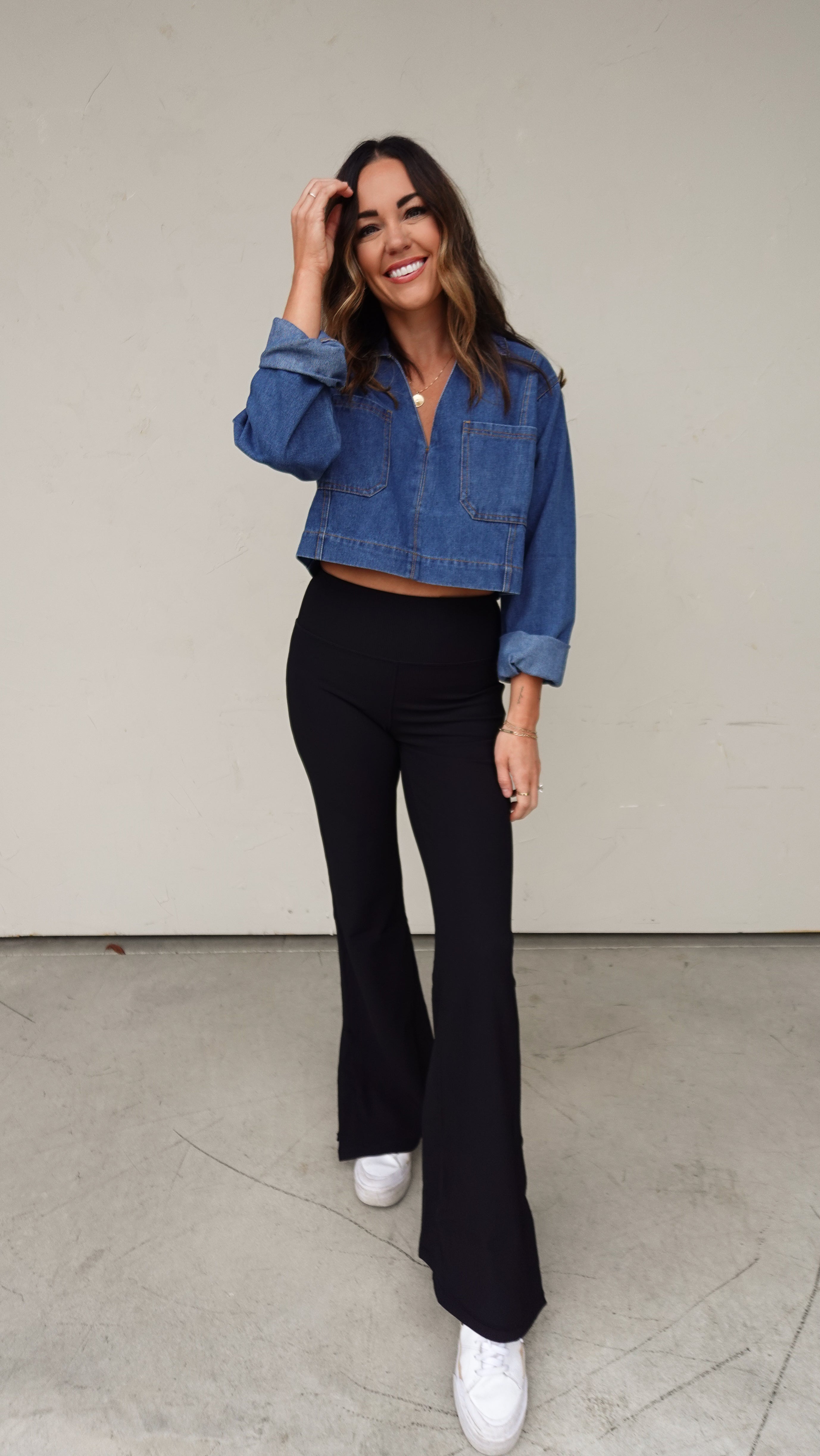 Denim Long Sleeve Cropped Top | Elegant Women's Fashion by coolavocek