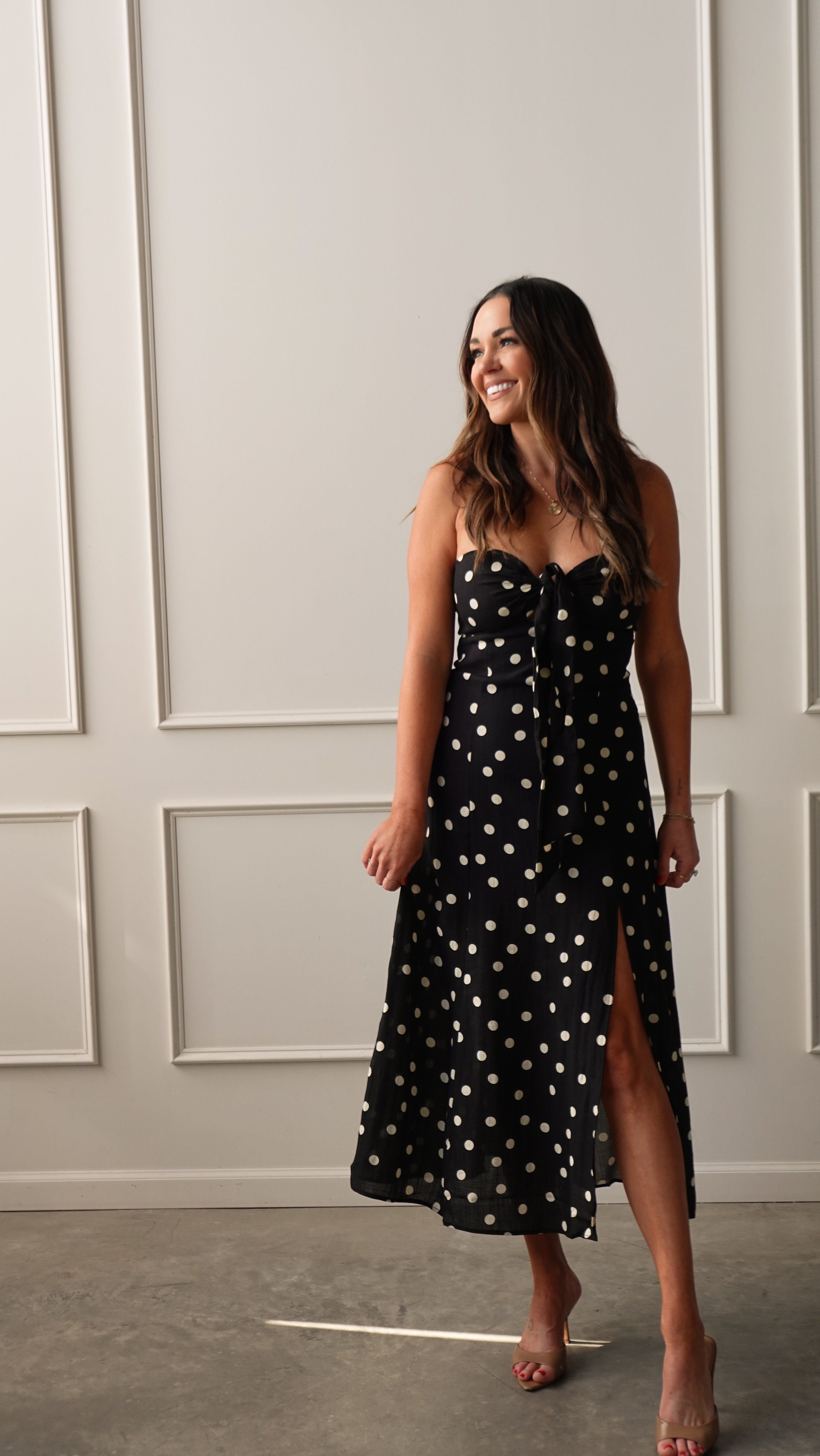 Black Polka Dot Strapless Dress | Elegant Women's Fashion by coolavocek