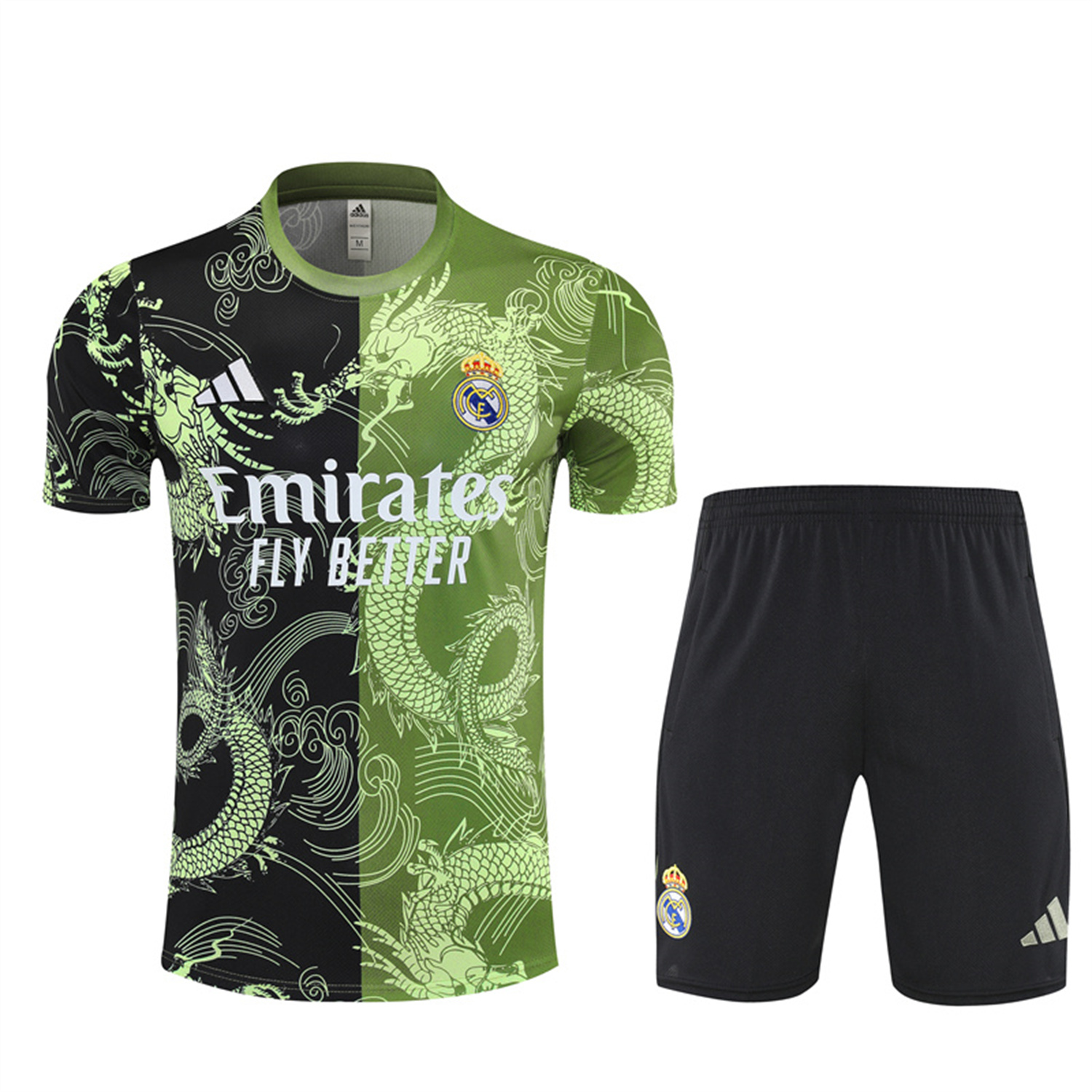 AlphaJersey-Real Madrid 25-26 Short-Sleeve Training Set - Green Black Top & Black Shorts