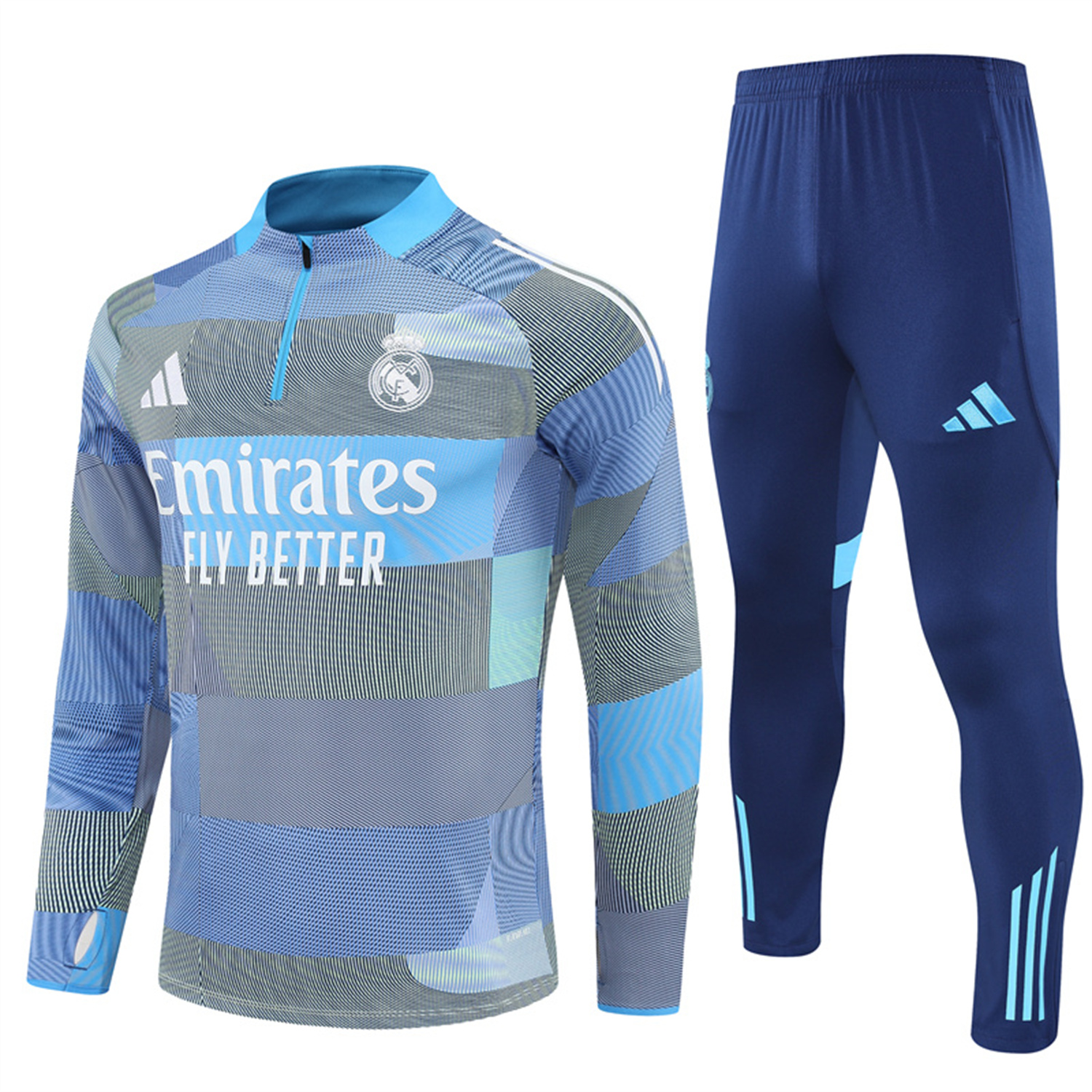 AlphaJersey-Real Madrid 25-26 Long Sleeves Training Set - Blue-Gray Camouflage Top & Blue Pants
