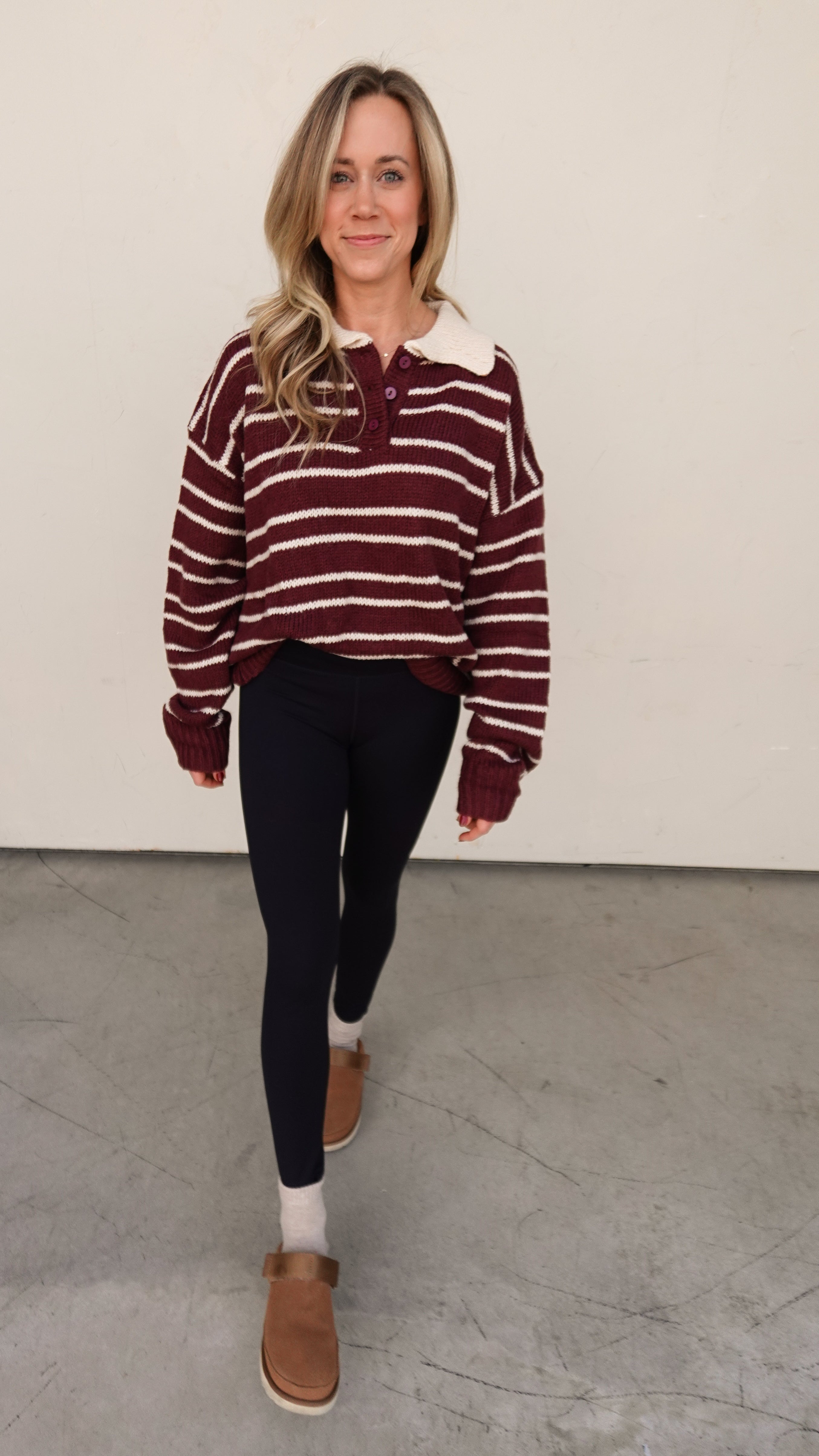 Burgundy Striped Rugby Sweater | Elegant Women's Fashion by coolavocek
