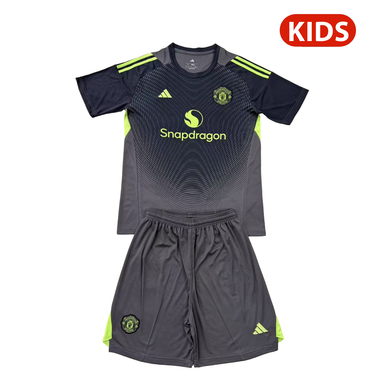AlphaJersey-Manchester United 25-26 Grey Black Goalkeeper Kids Kit
