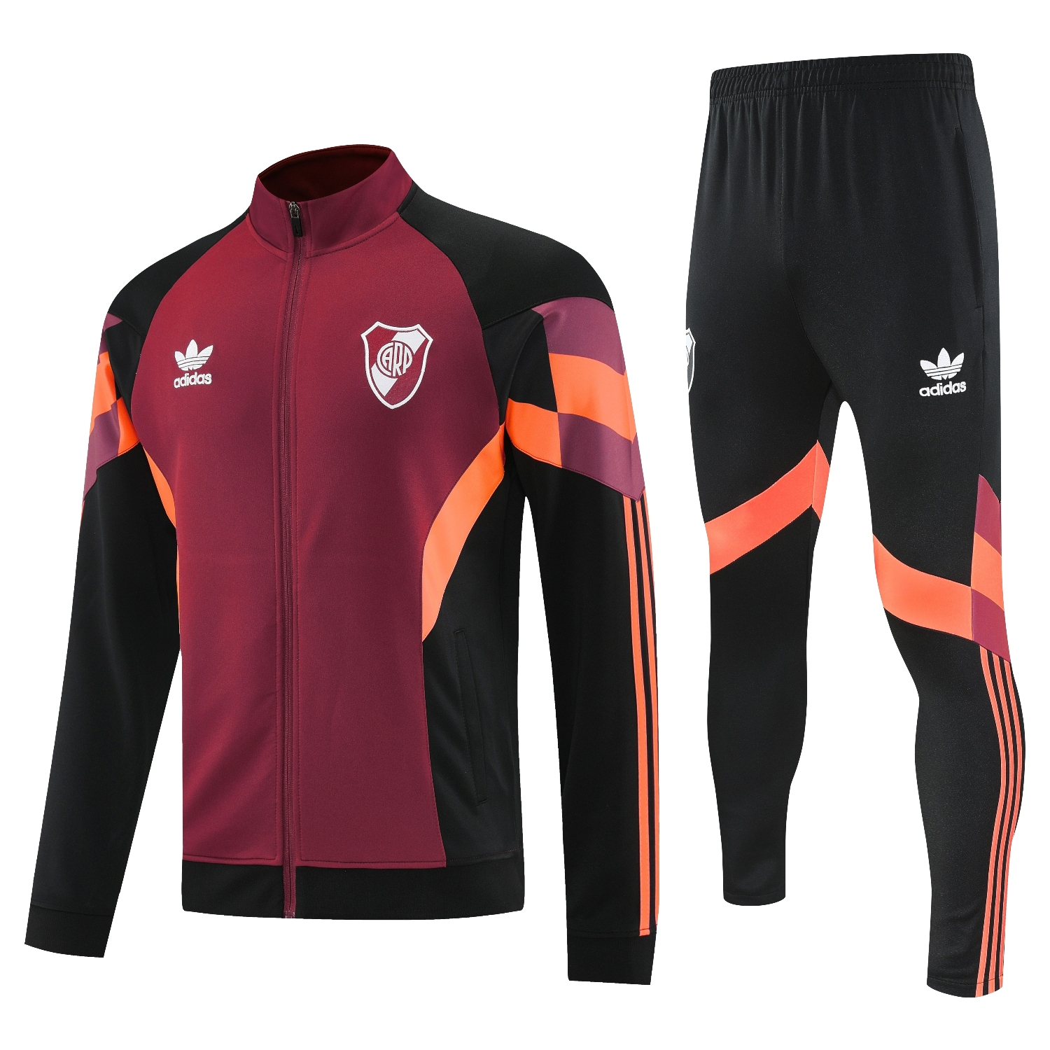 AlphaJersey-River Plate 25-26 Terrace Jacket Training Tracksuit - Deep Red Jackets & Black Pants