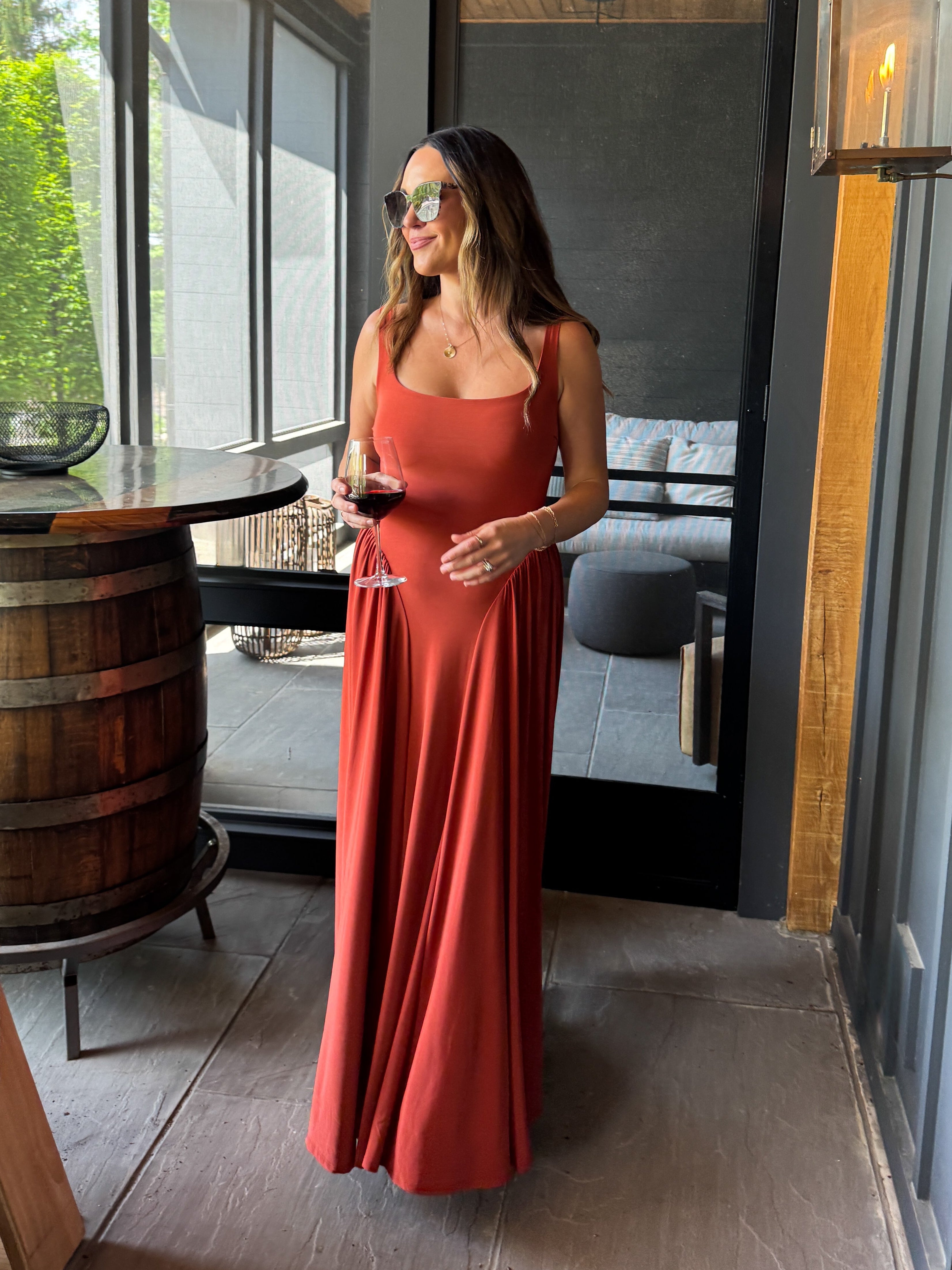 Rust Draped Maxi Dress | Elegant Women's Fashion by coolavocek