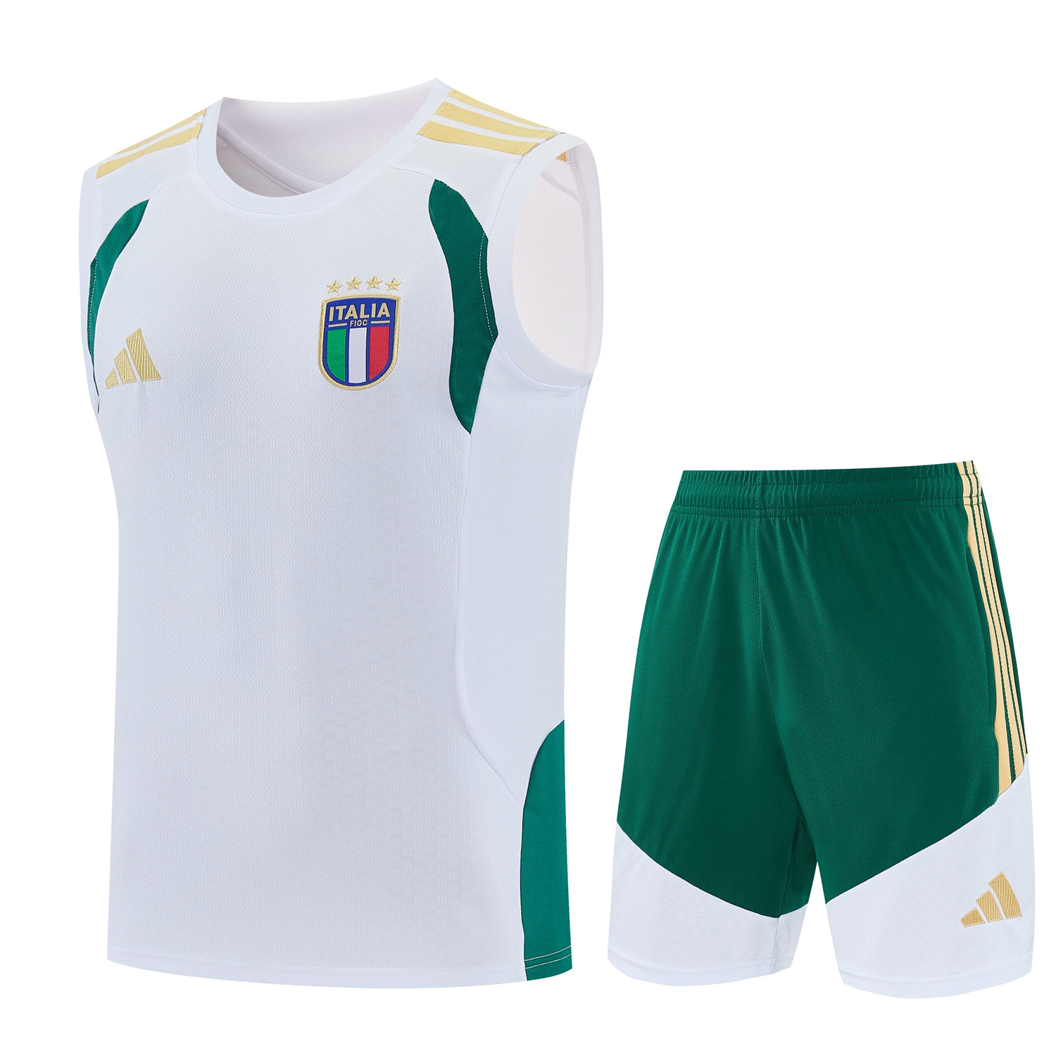AlphaJersey-Italy 2026 Vest Training Set - White Vest and Green Shorts