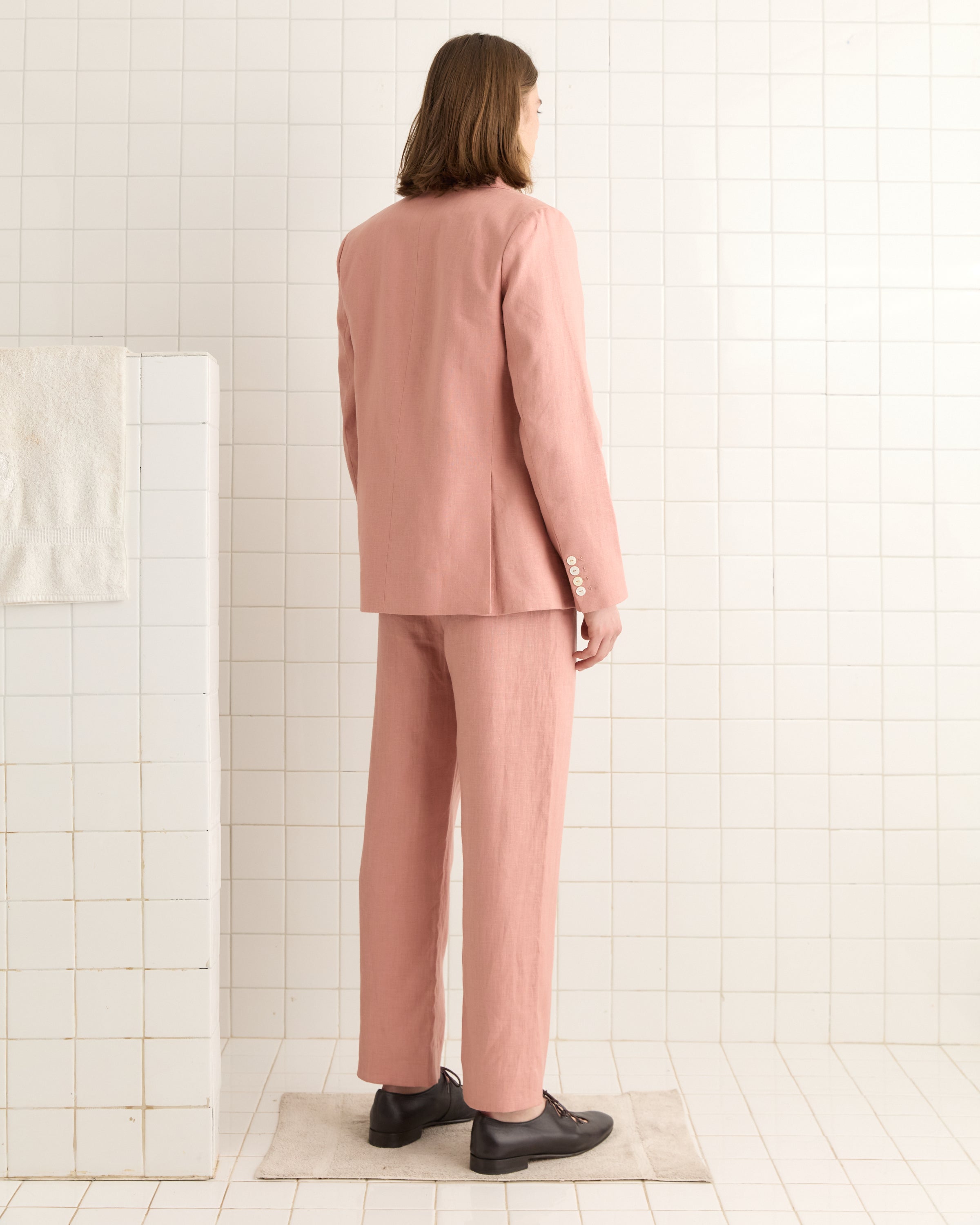 Lightweight Linen Double-Breasted Suit Jacket - Pink | Modern Menswear by yycbvcnbmmnbm