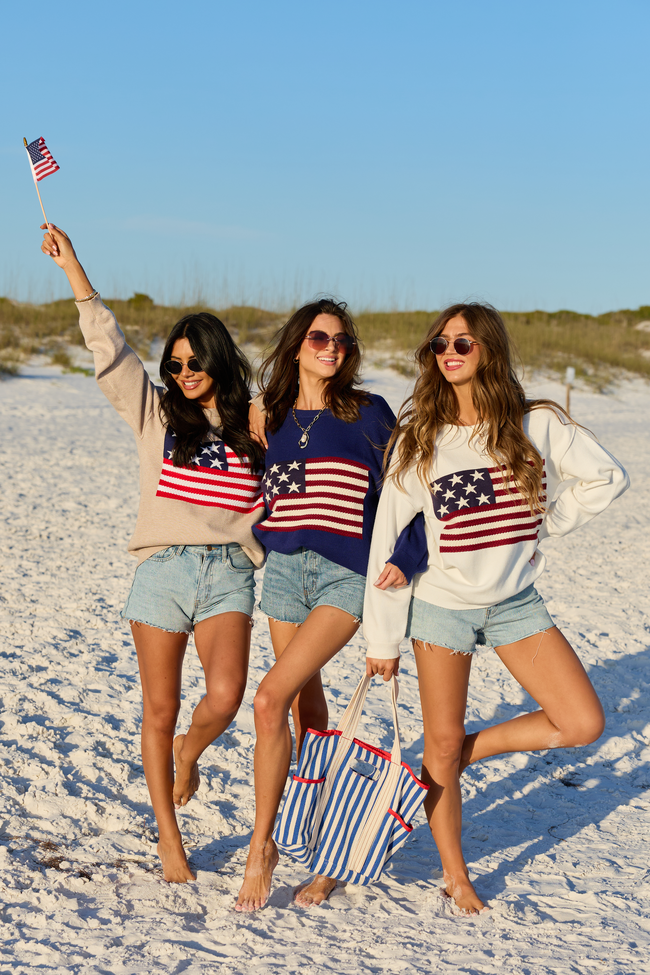 Home Of The Free Ivory Textured Flag Sweater DOORBUSTER | Elegant Women's Fashion by coolavocek