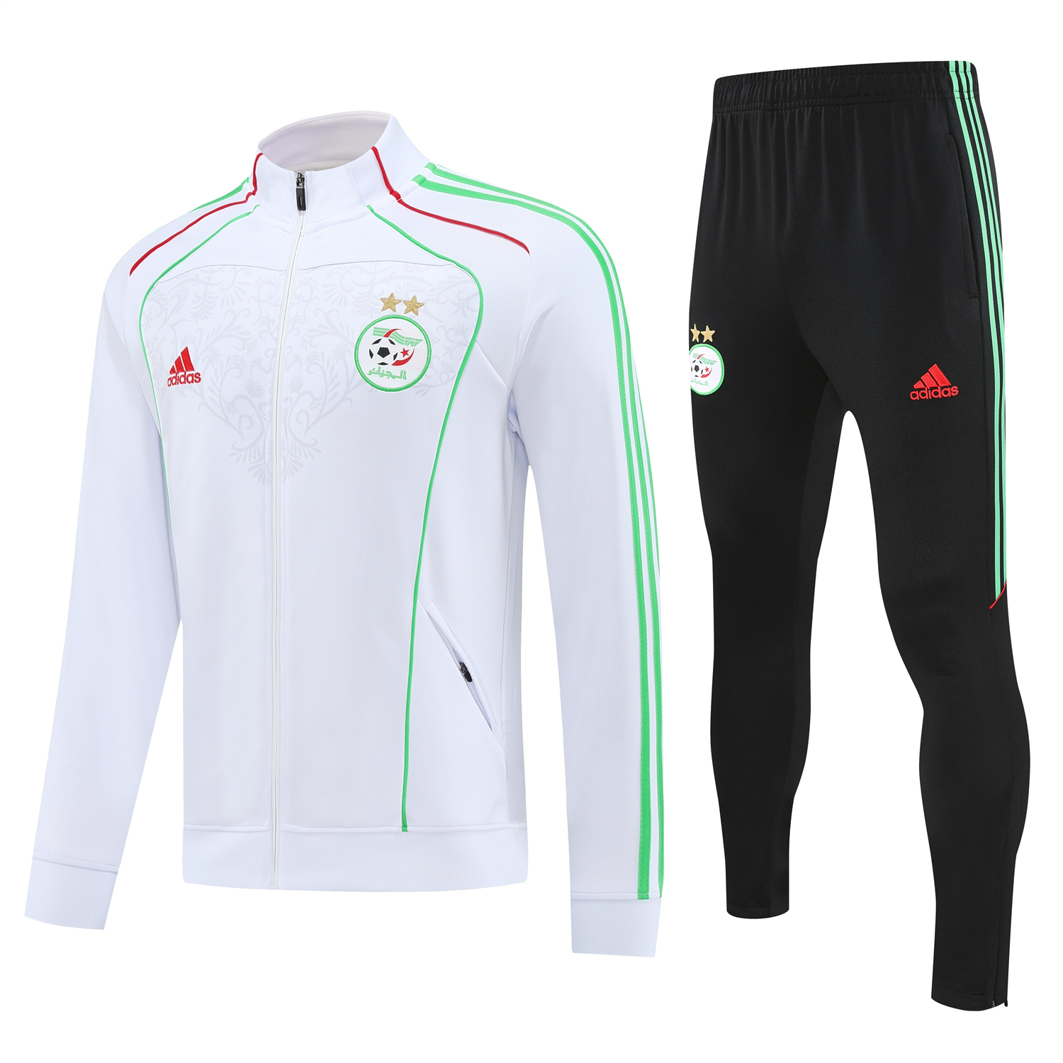 AlphaJersey-Algeria 2026 Long Sleeve Training Set - White Top and Black Pants