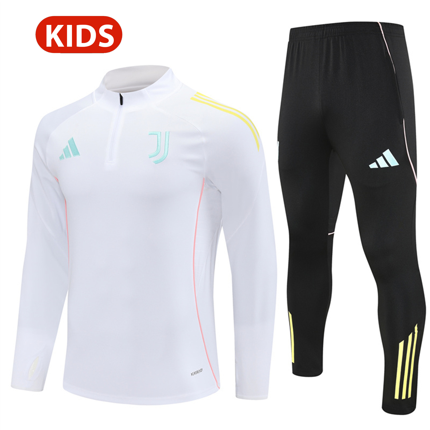 AlphaJersey-Juventus 25-26 Kids Long Sleeve Training Set - White Top and Black Pants