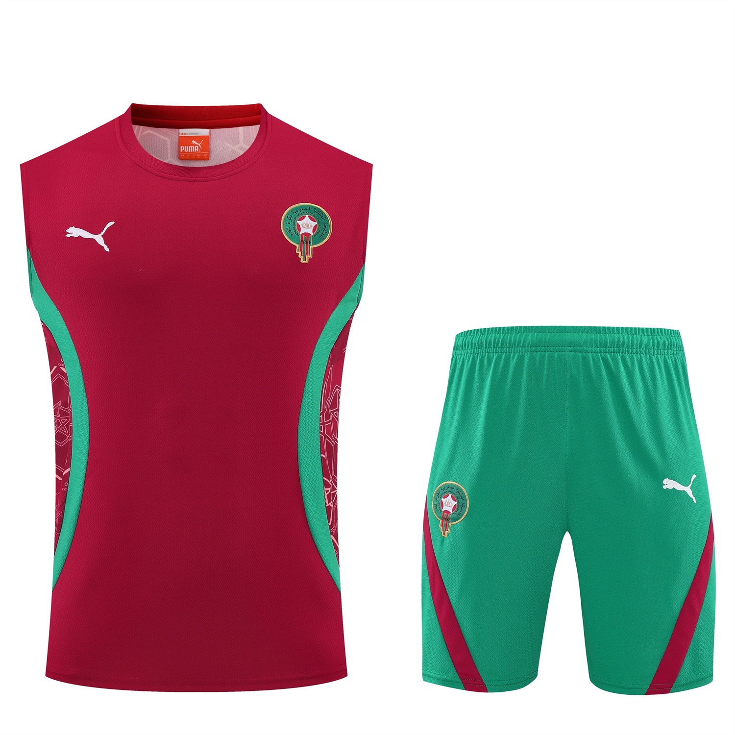 AlphaJersey-Morocco 2026 Vest Training Set - Red Top and Green Shorts
