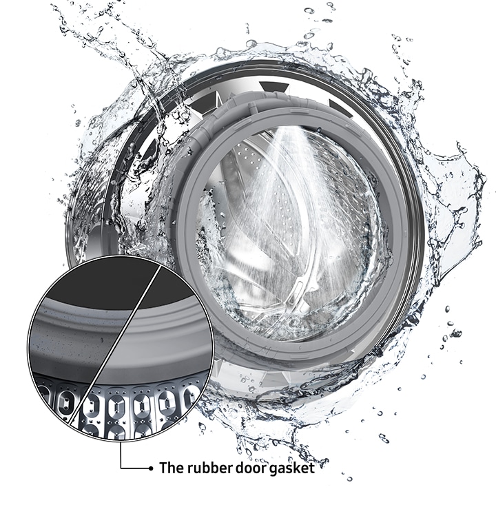 Check out Samsung WD90T634DBN/SP now. Washer drum of EcoBubble™, 9Kg, Washer Dryer, 4 Ticks seen with swishing water
