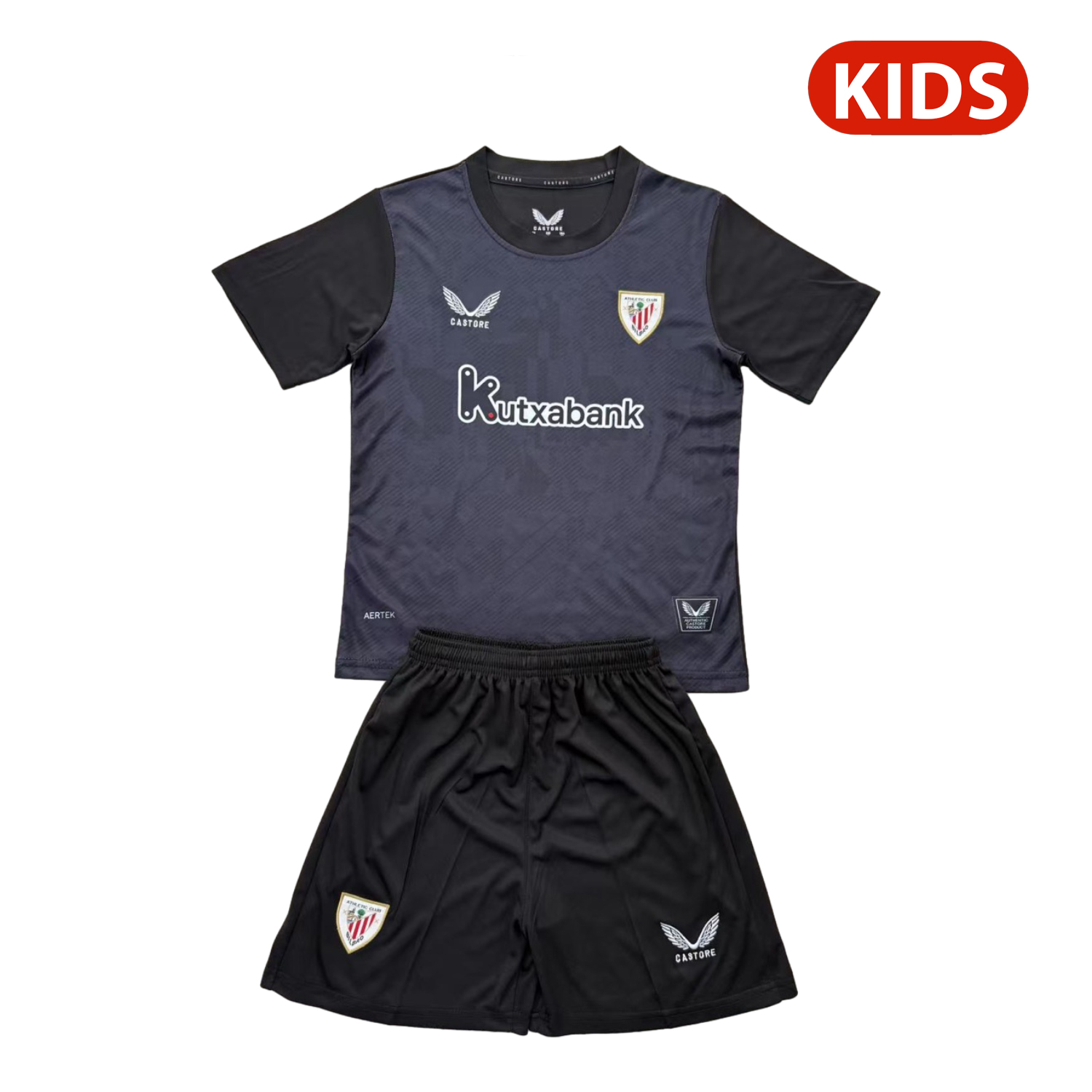 AJ-AlphaJersey-Athletic Bilbao 25-26 Black Goalkeeper Kids Kit