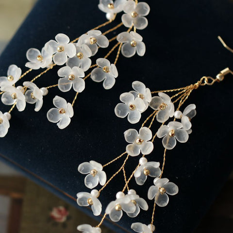 White Translucent Pear Flowers Drop Earrings real flower jewelry
