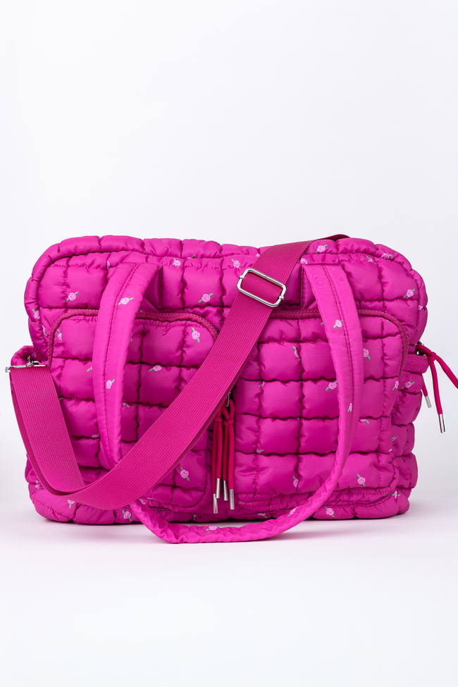 Haylie Fuchsia Petal Pop Quilted Weekender Bag | Elegant Women's Fashion by coolavocek