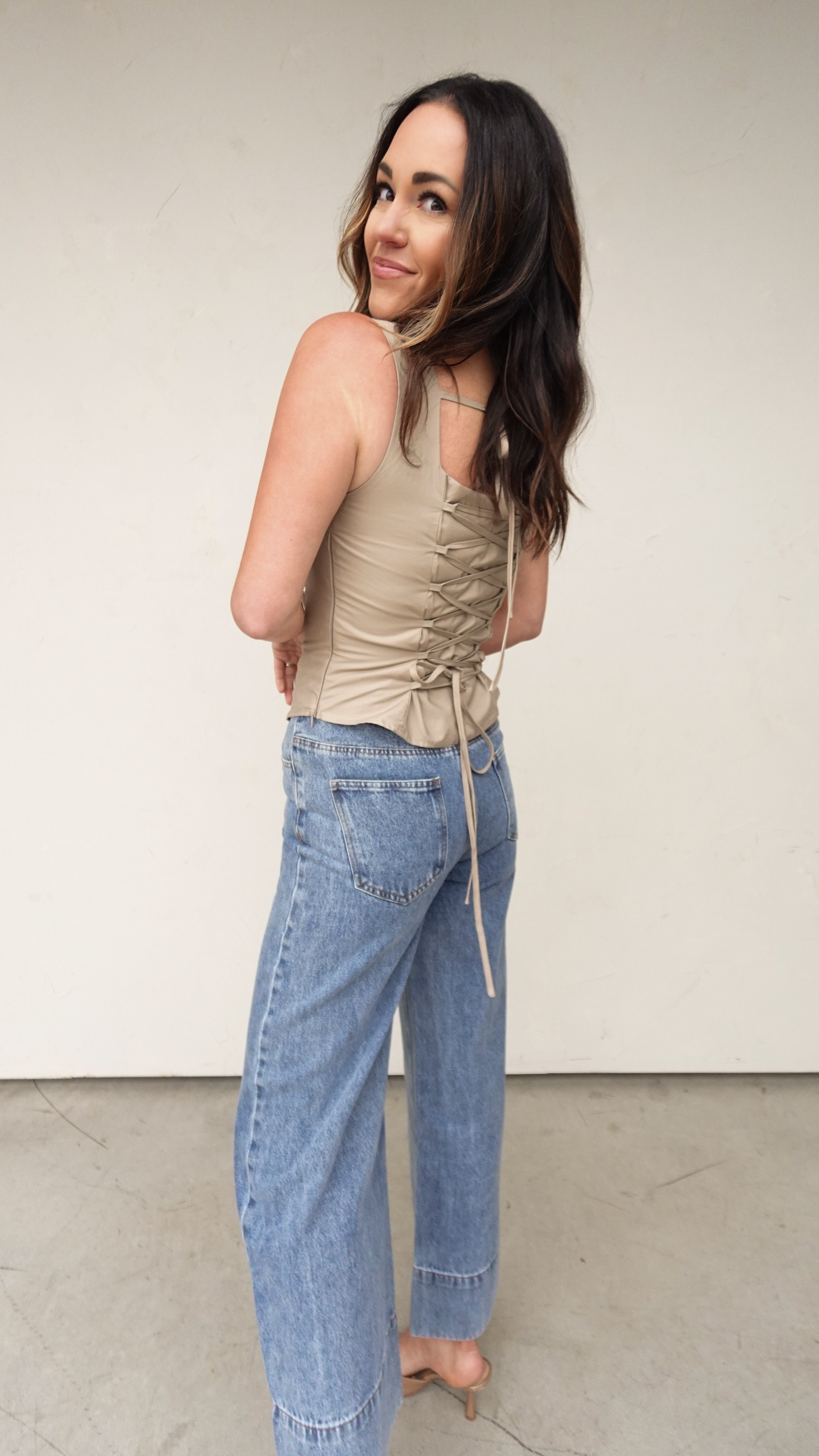 Latte Lace-Up Top | Elegant Women's Fashion by coolavocek