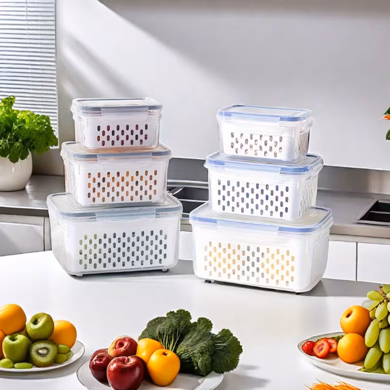 4pcs set premium leak proof food storage containers 2 layer airtight design for   prep reusable stackable kitchen organizers   fruits vegetables meat   Product details 0