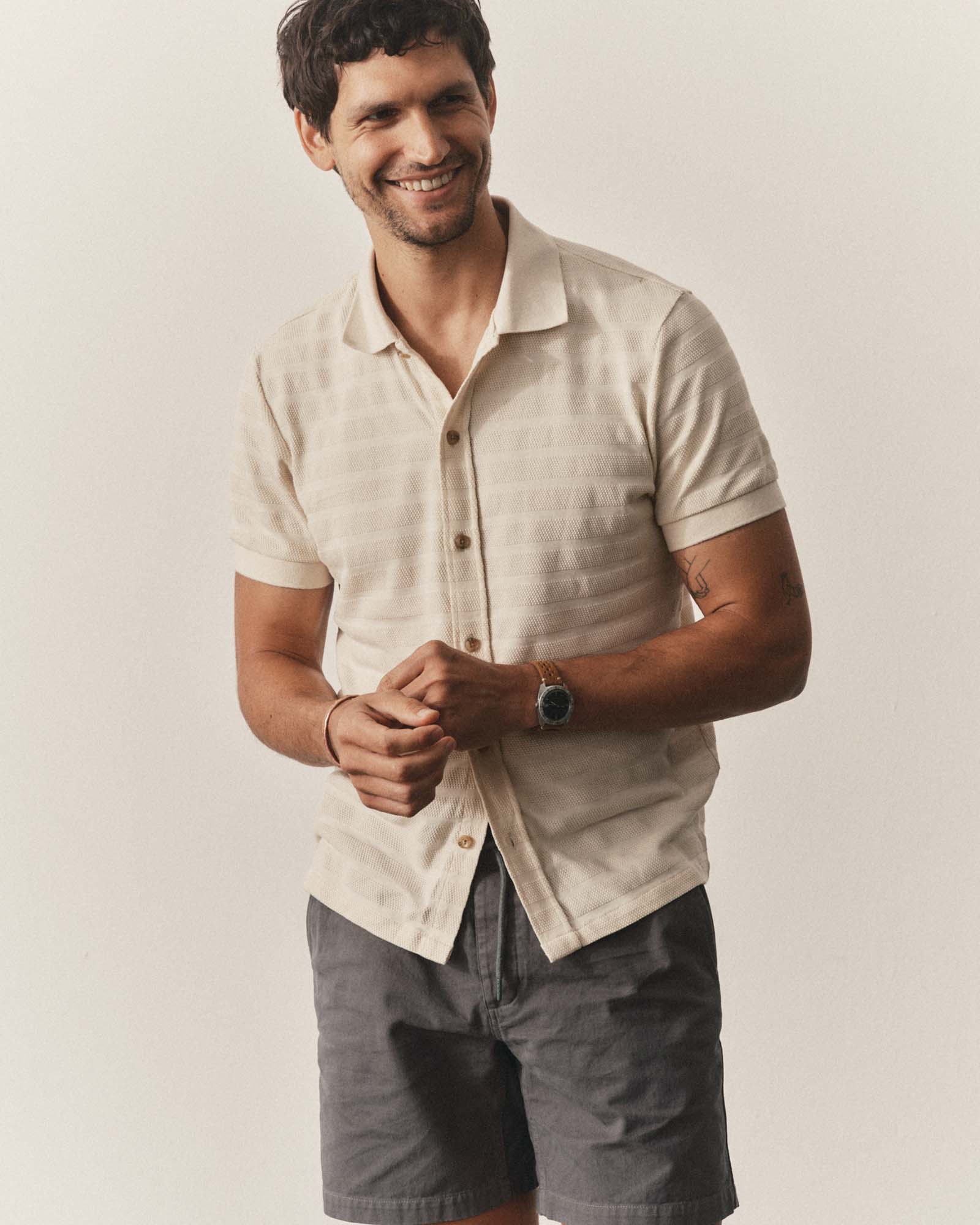 The Bywater Polo in Natural Knit Stripe | Modern Menswear by yycbvcnbmmnbm