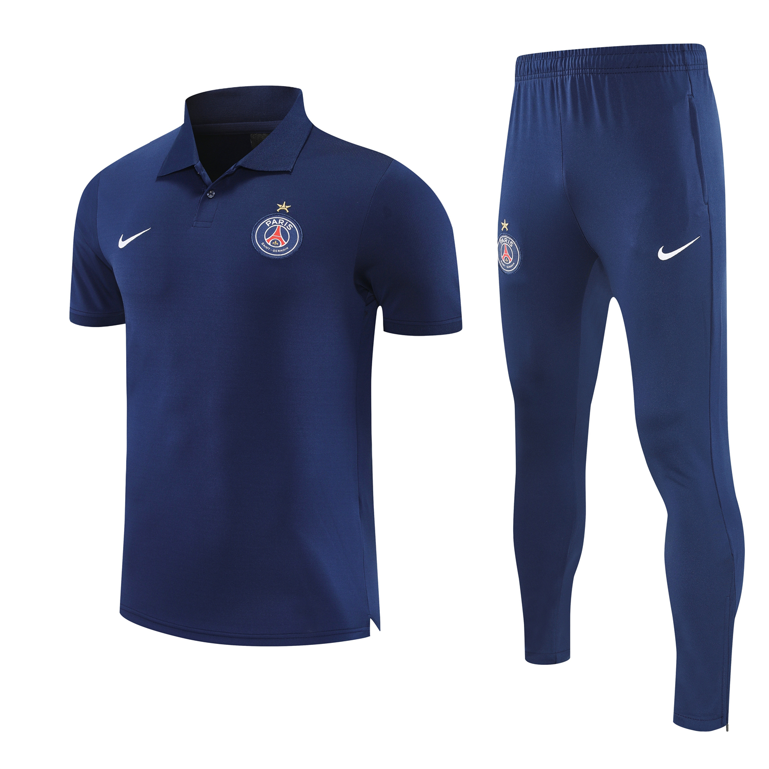 AlphaJersey-Paris Saint-Germain PSG 25-26 POLO Short-Sleeve Training Set - Dark Blue Top and Pants