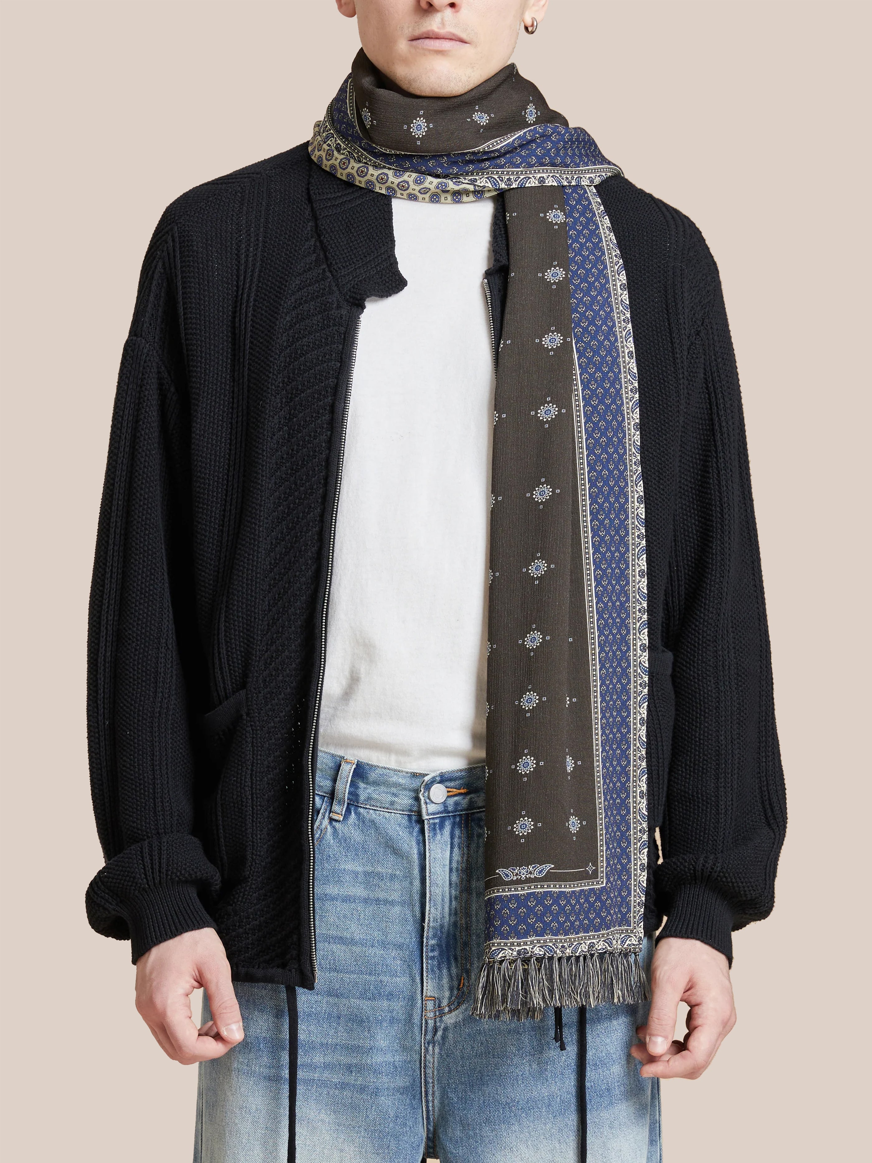 Black Royal Blue Print Scarf | Modern Menswear by yycbvcnbmmnbm