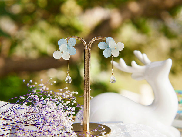 blue hydrangea flower earrings