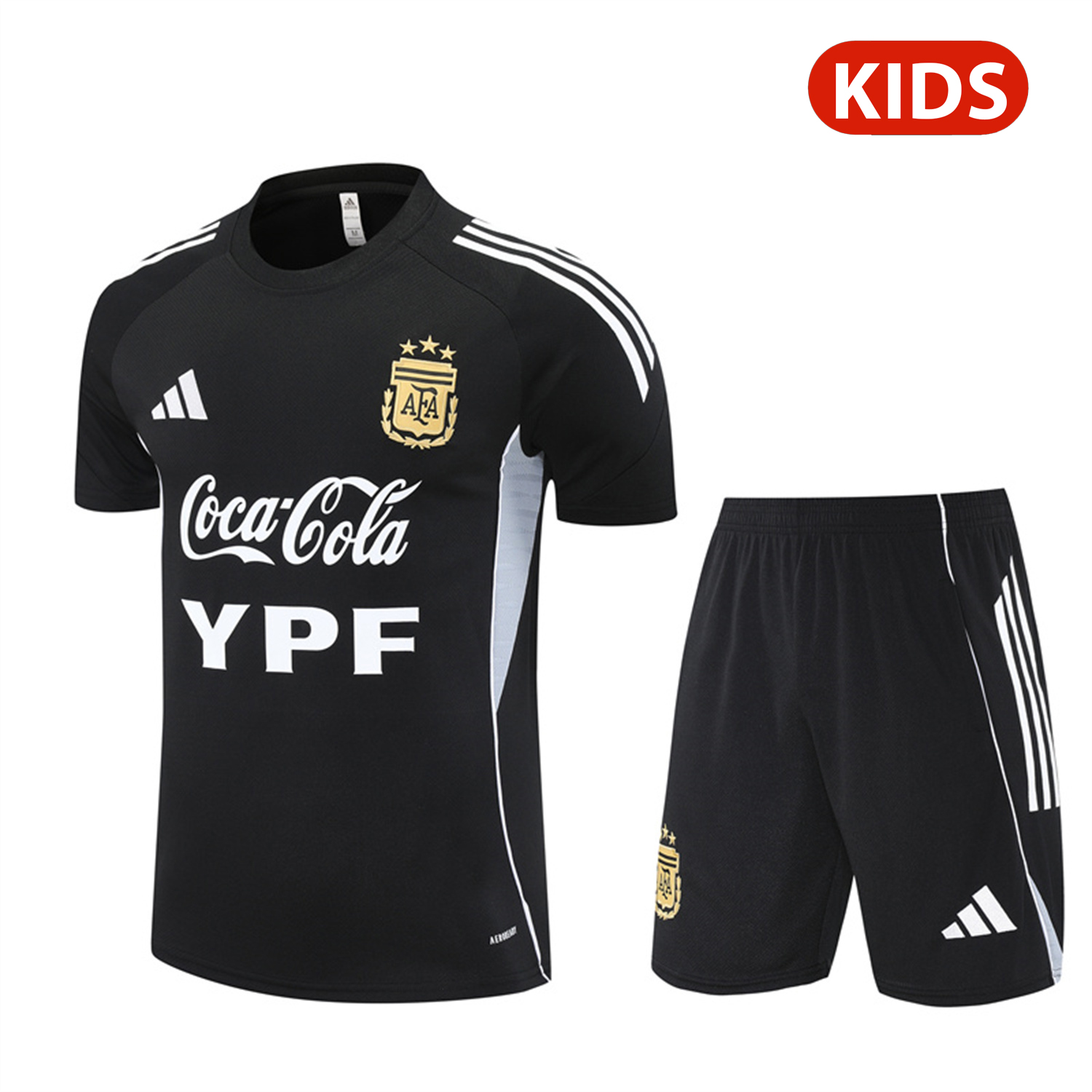 AlphaJersey-Argentina 25-26 Kids Pre-Match Short-Sleeve Training Set - Black Top & Shorts