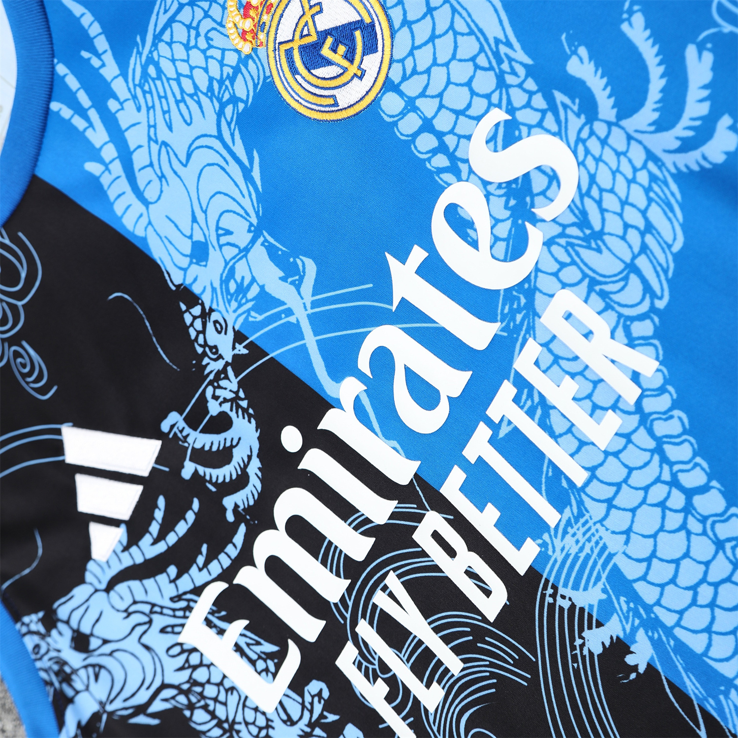 AlphaJersey-Real Madrid 25-26 Vest Training Set - Blue Black Dragon Vest & Black-White Shorts