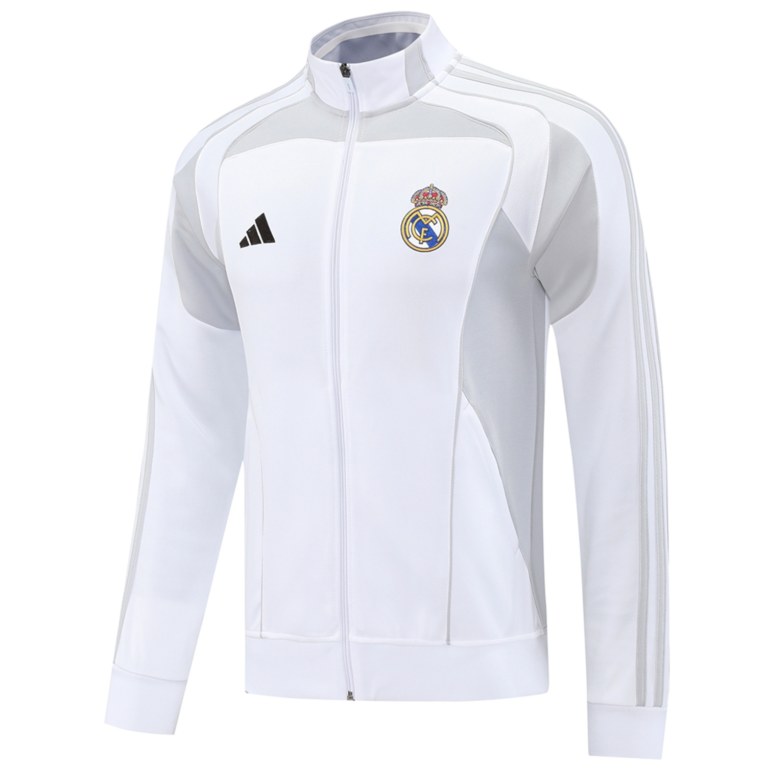 AlphaJersey-Real Madrid 25-26 Jacket Training Tracksuit - White Jackets & Light Grey Pants