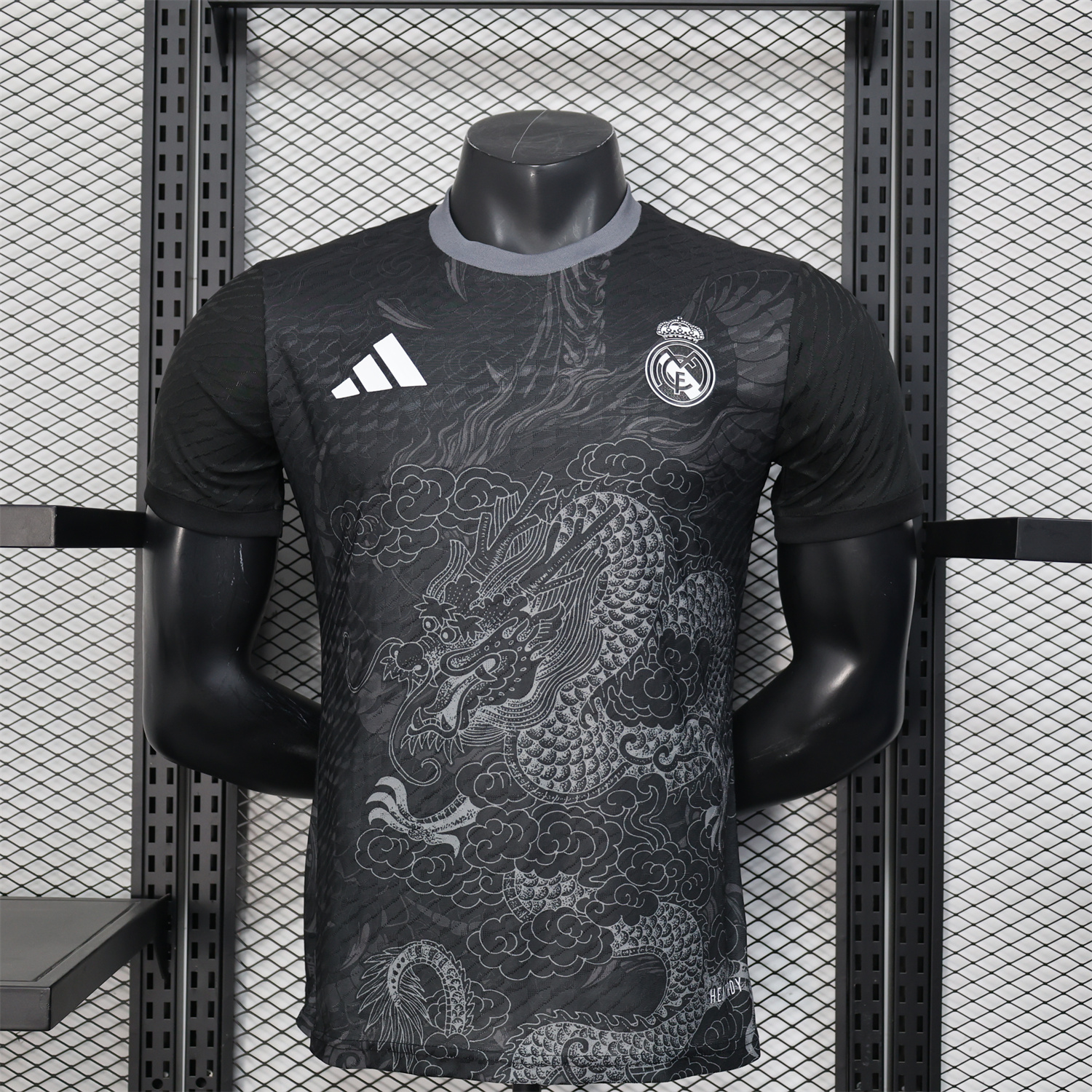 AlphaJersey-Real Madrid 25-26 Grey Chinese Loong and Auspicious Clouds Line Drawing Black Jersey - Player Version