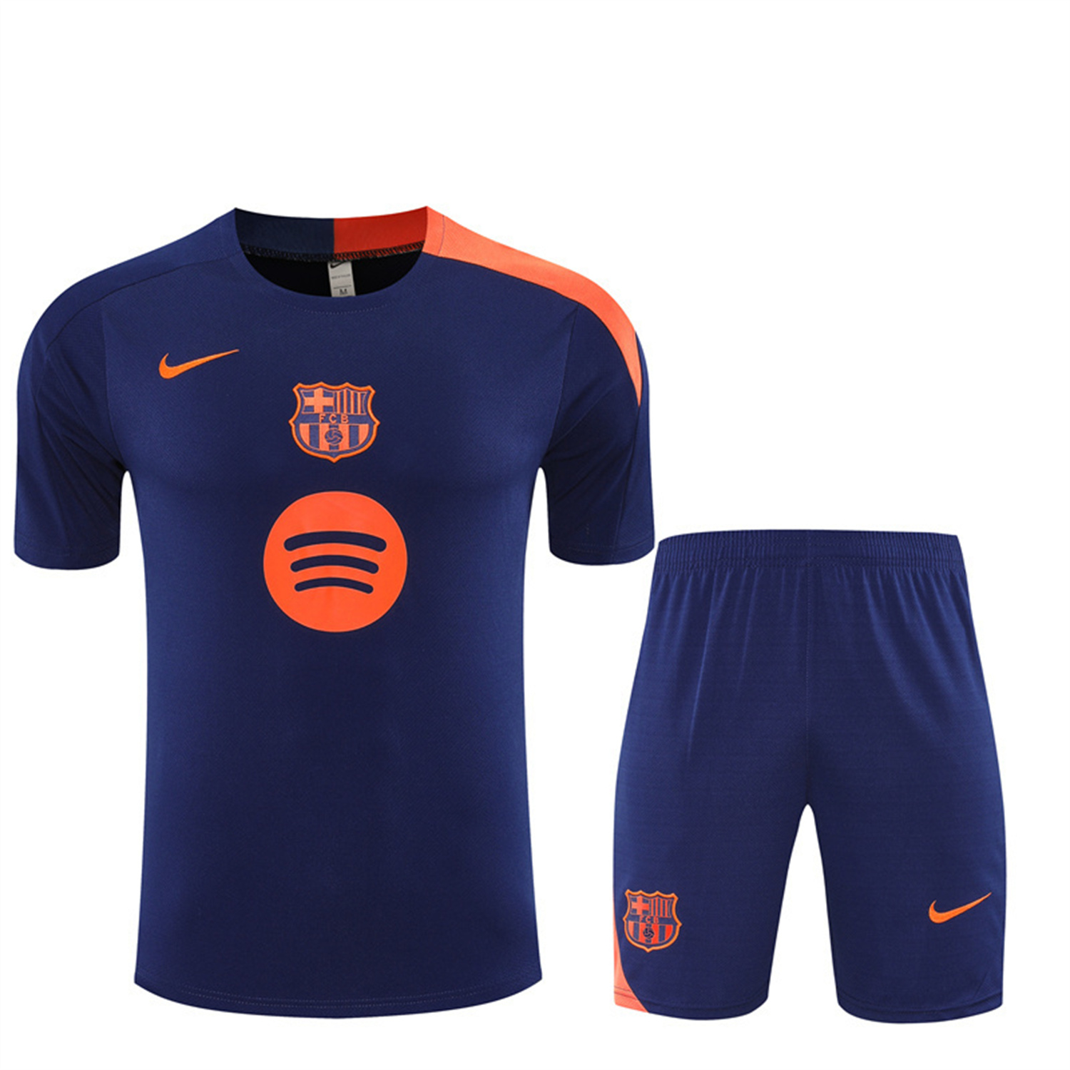 AlphaJersey-Barcelona 25-26 Kids Short-Sleeve Training Set - Royal Blue Top Orange Sponsor & Royal Blue Shorts