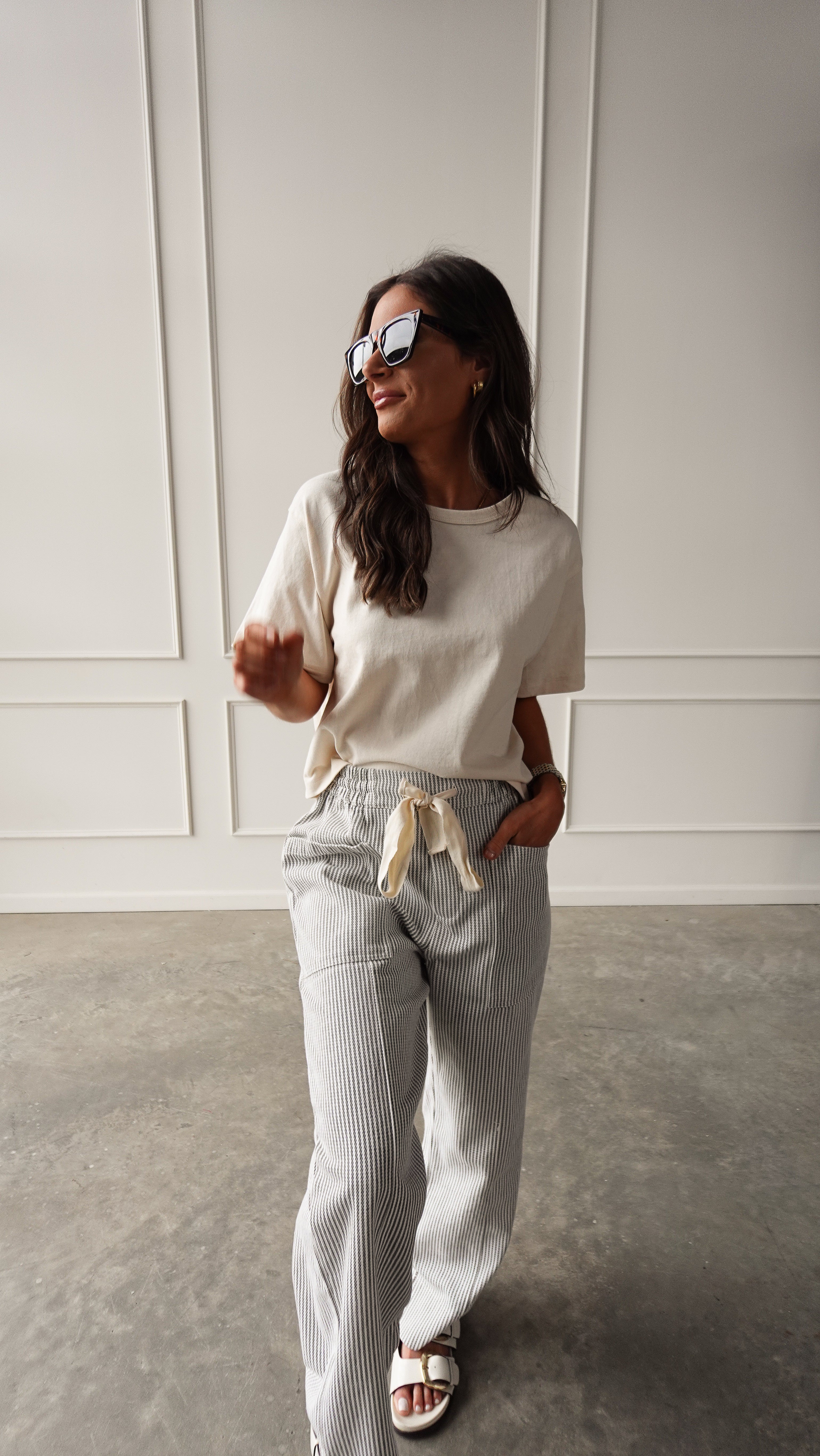 Gray Striped Drawstring Pant | Elegant Women's Fashion by coolavocek