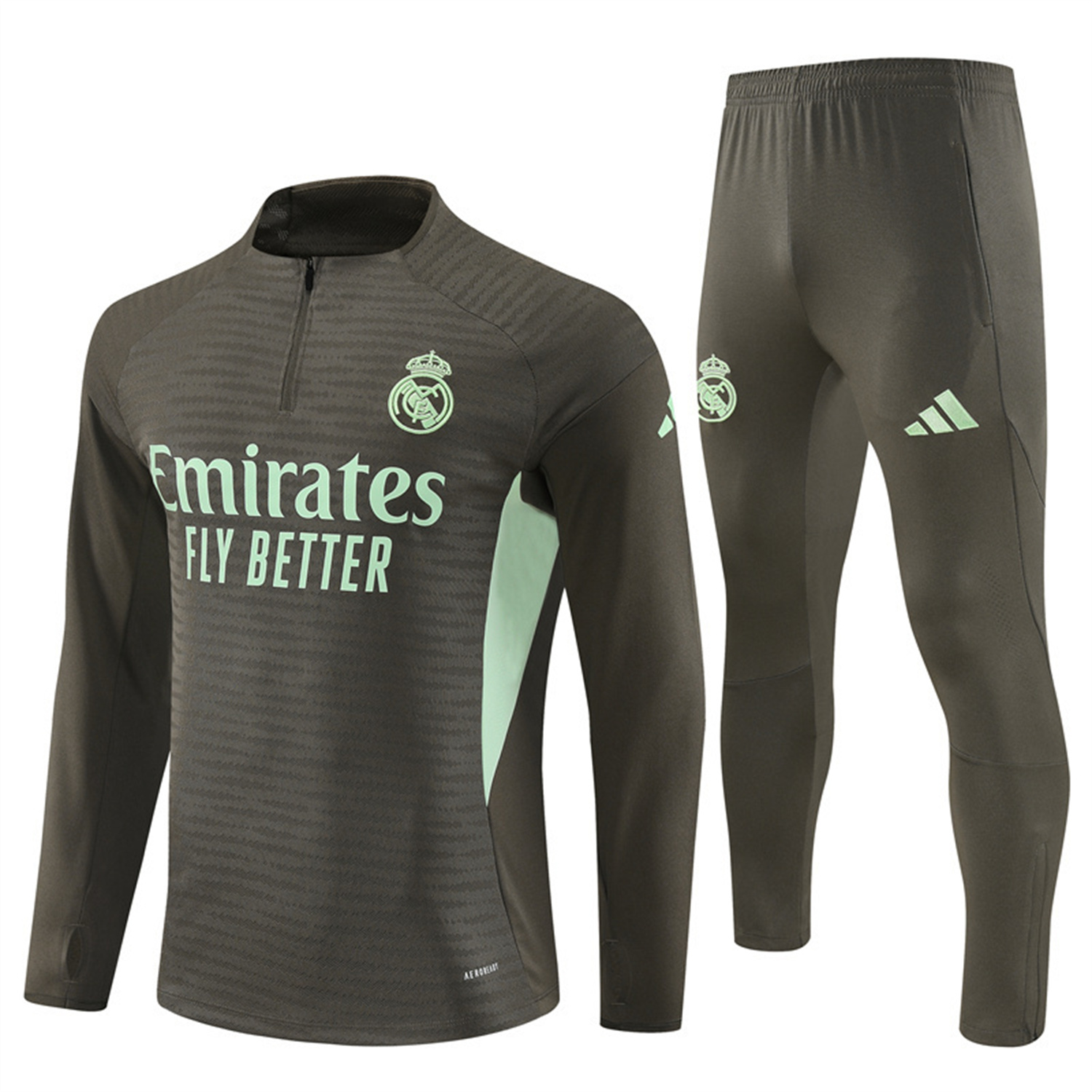 AlphaJersey-Real Madrid 25-26 Long Sleeve Training Set - Player Version - Khaki Top and Khaki Pants