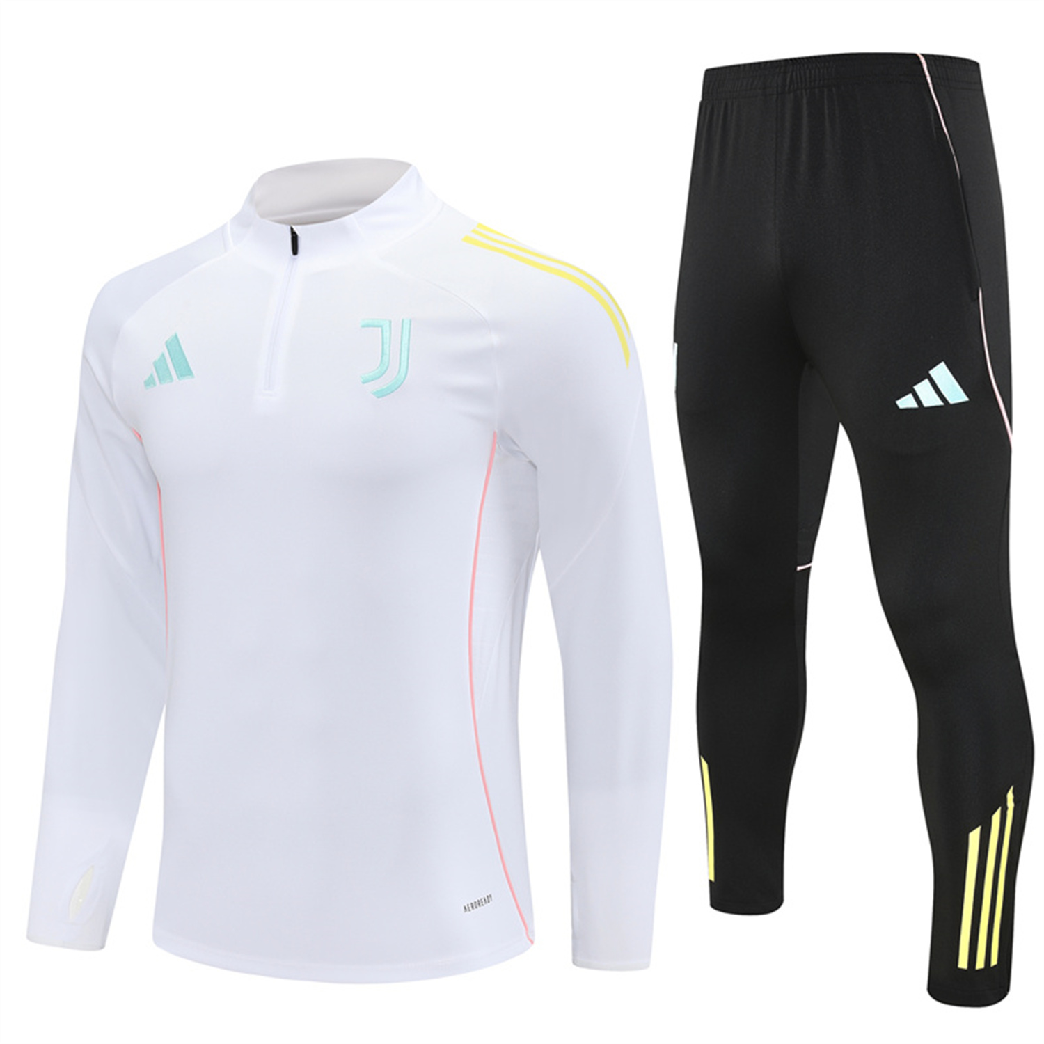 AlphaJersey-Juventus 25-26 Long Sleeve Training Set - White Top and Black Pants