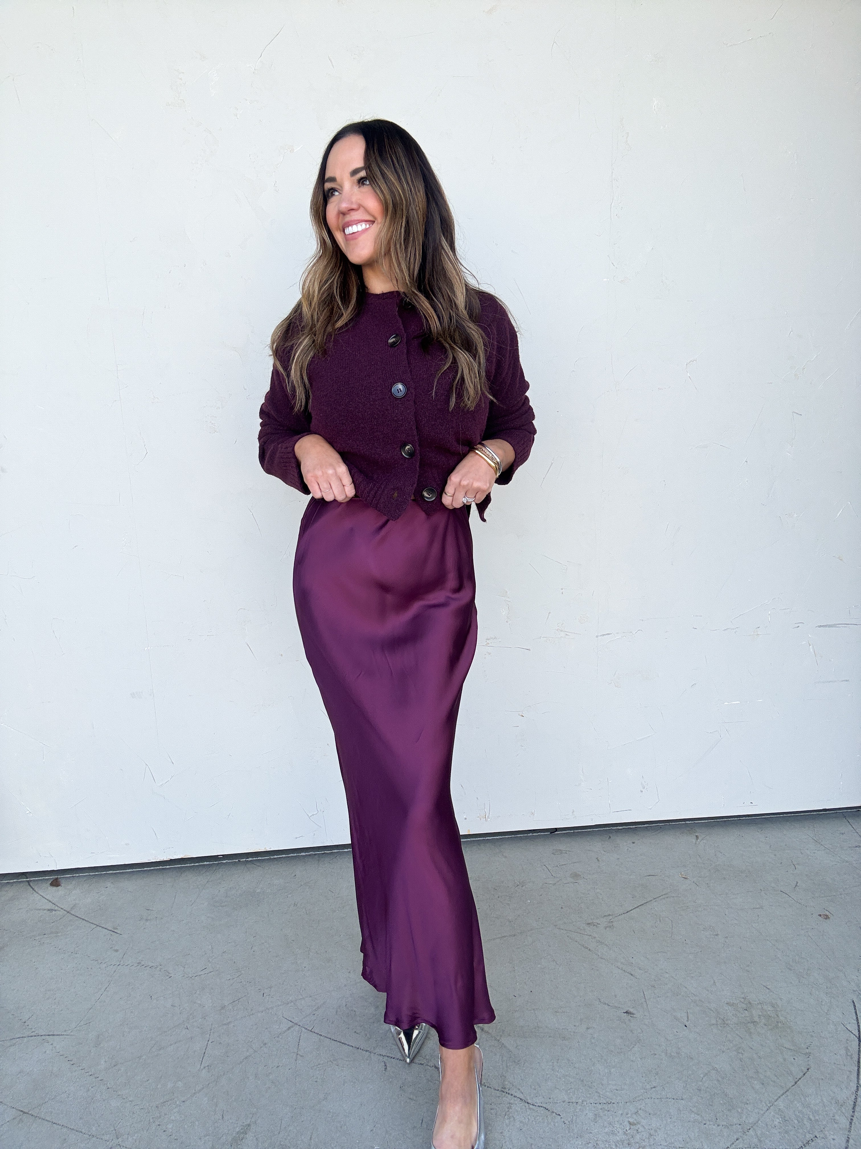 Plum Satin Maxi Skirt | Elegant Women's Fashion by coolavocek