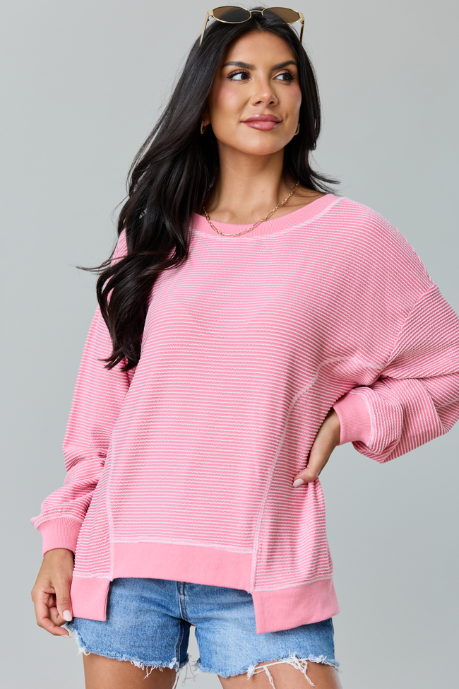 Melanie Pink Striped Pullover SALE | Elegant Women's Fashion by coolavocek