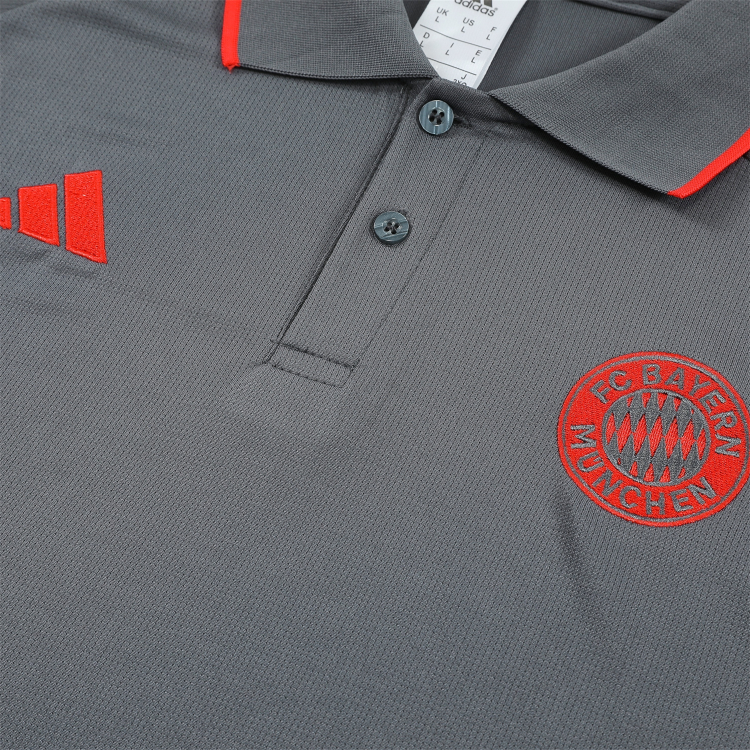 AlphaJersey-Bayern Munich 25-26 POLO Short-Sleeve Training Set - Deep Grey With Red Top and Pants