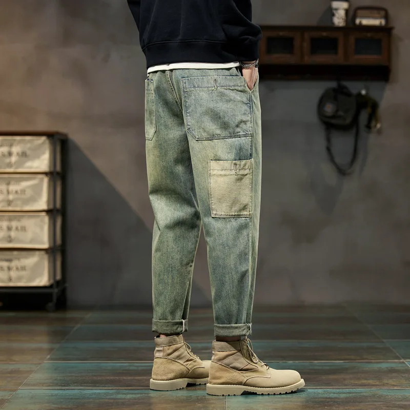 Autumn Winter Vintage Loose Casual Straight Jeans Men Trend Fashion Add Velvet All-match Harem Denim Pants Male Thick Trousers