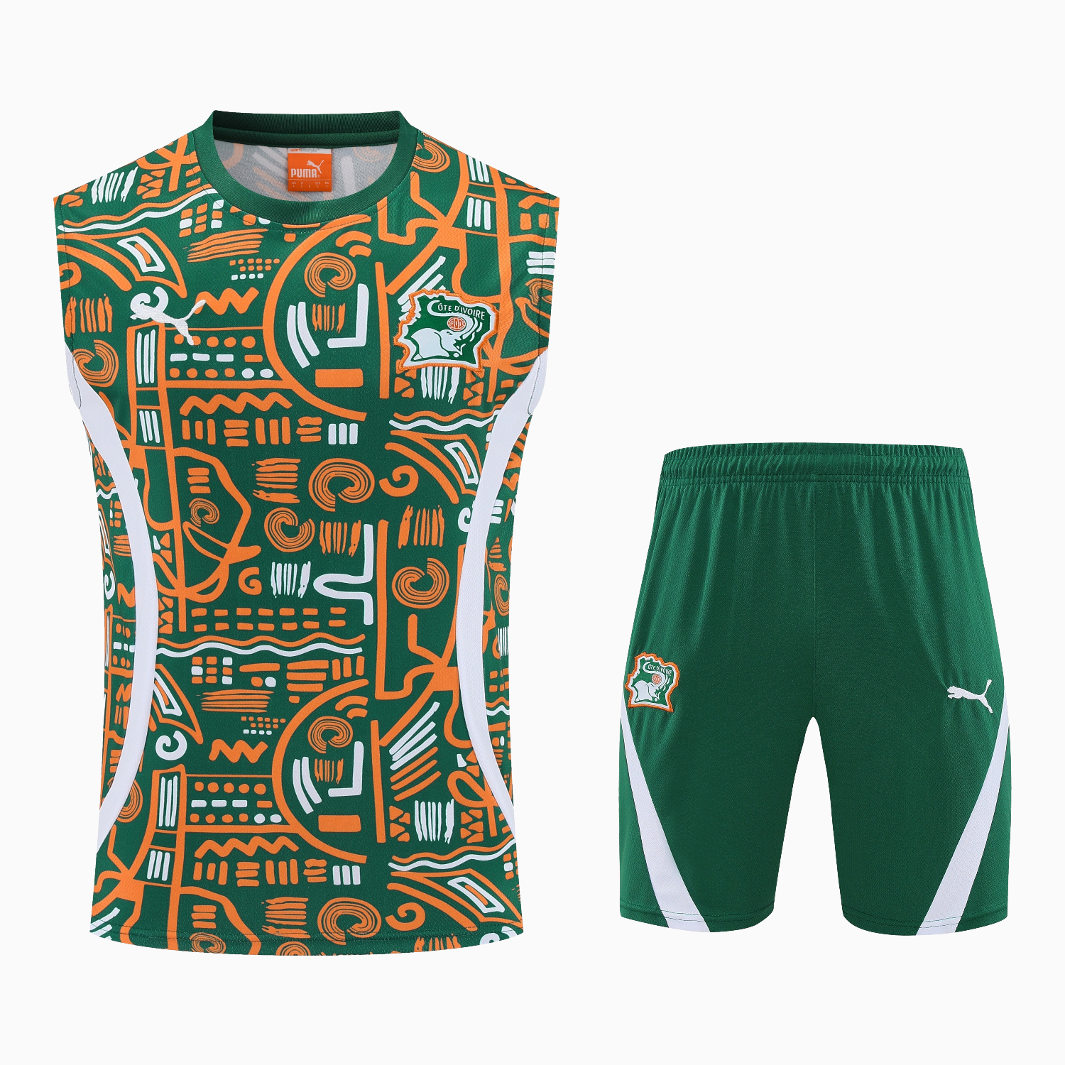 AlphaJersey-Ivory Coast 2026 Vest Training Set - Green Vest and Shorts