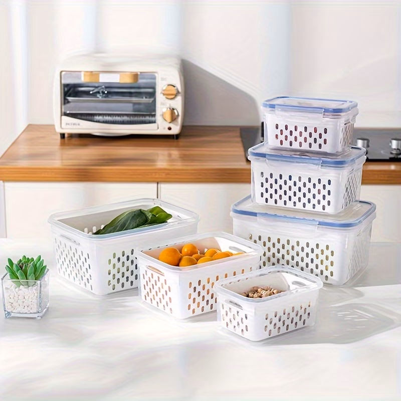 4pcs set premium leak proof food storage containers 2 layer airtight design for   prep reusable stackable kitchen organizers   fruits vegetables meat   Product details 1