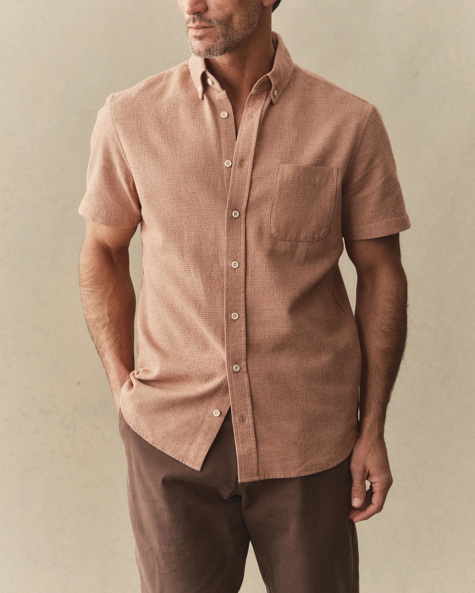 The Short Sleeve Jack in Desert Twist Waffle | Modern Menswear by yycbvcnbmmnbm