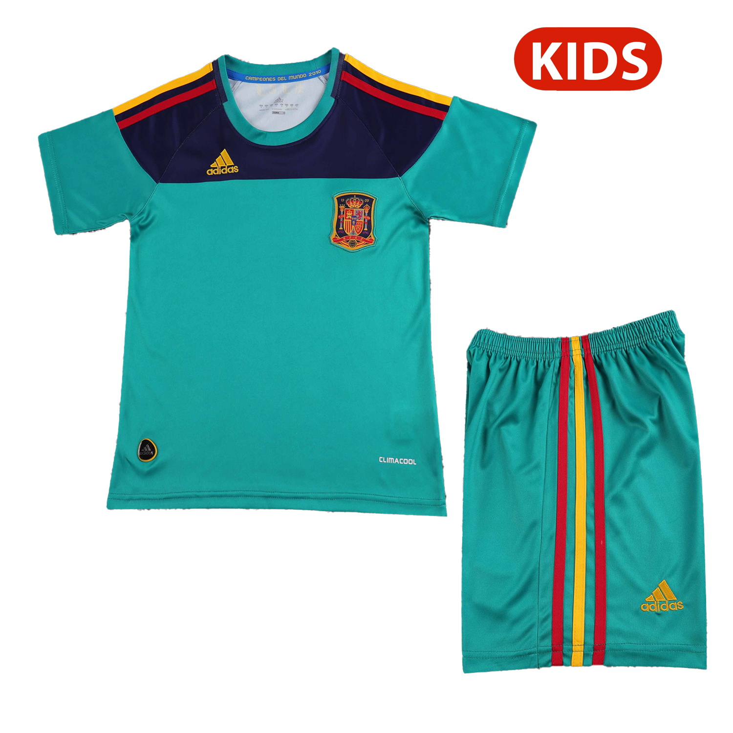 AlphaJersey-Retro Spain 2010 Green Goalkeeper Kids Kit