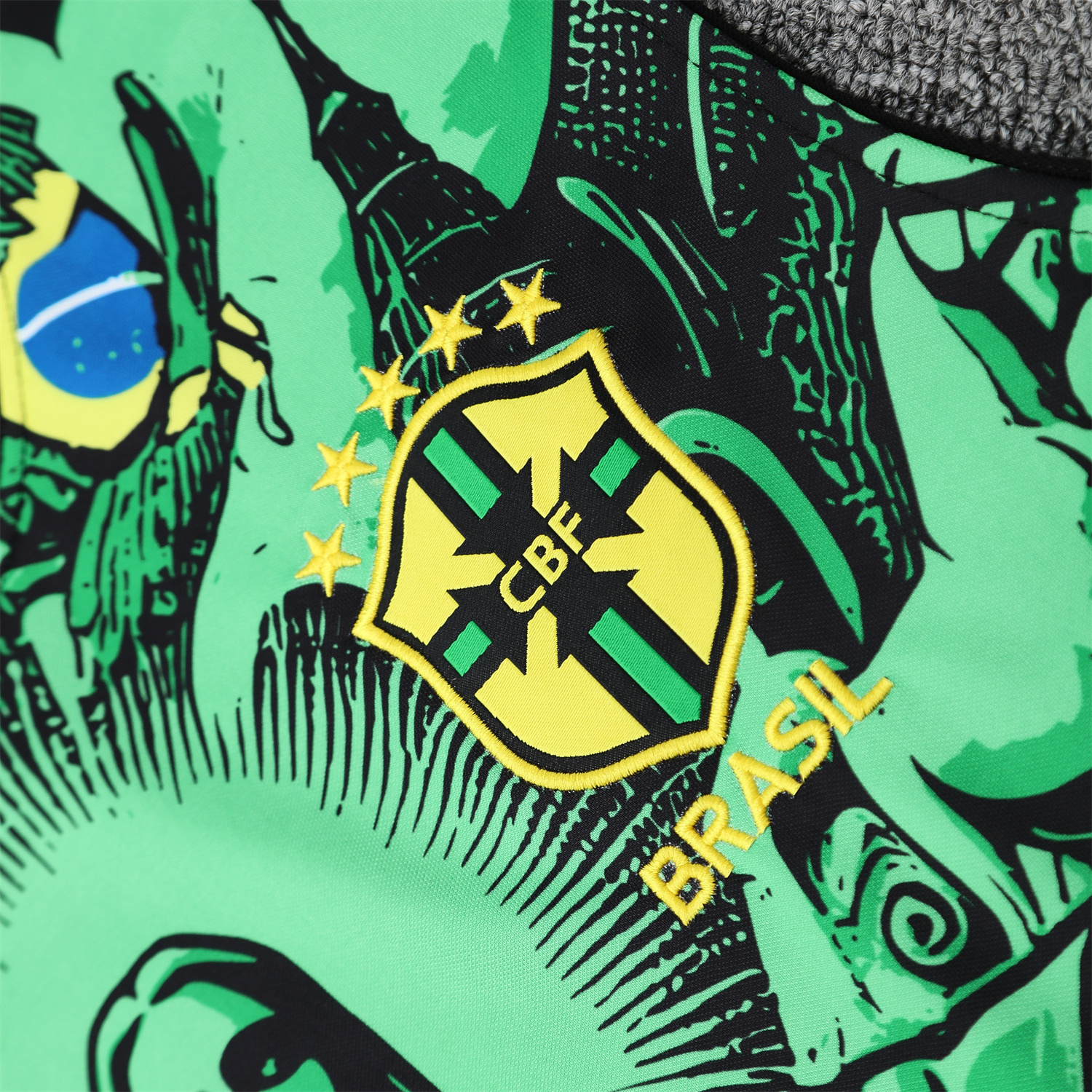 AlphaJersey-Brazil 25-26 Green Jesus Statue Vest Training Set - Green Vest & Black Shorts