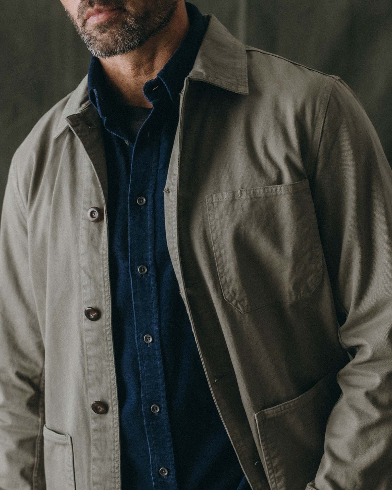 The Ojai Jacket in Organic Smoked Olive Foundation Twill | Modern Menswear by yycbvcnbmmnbm