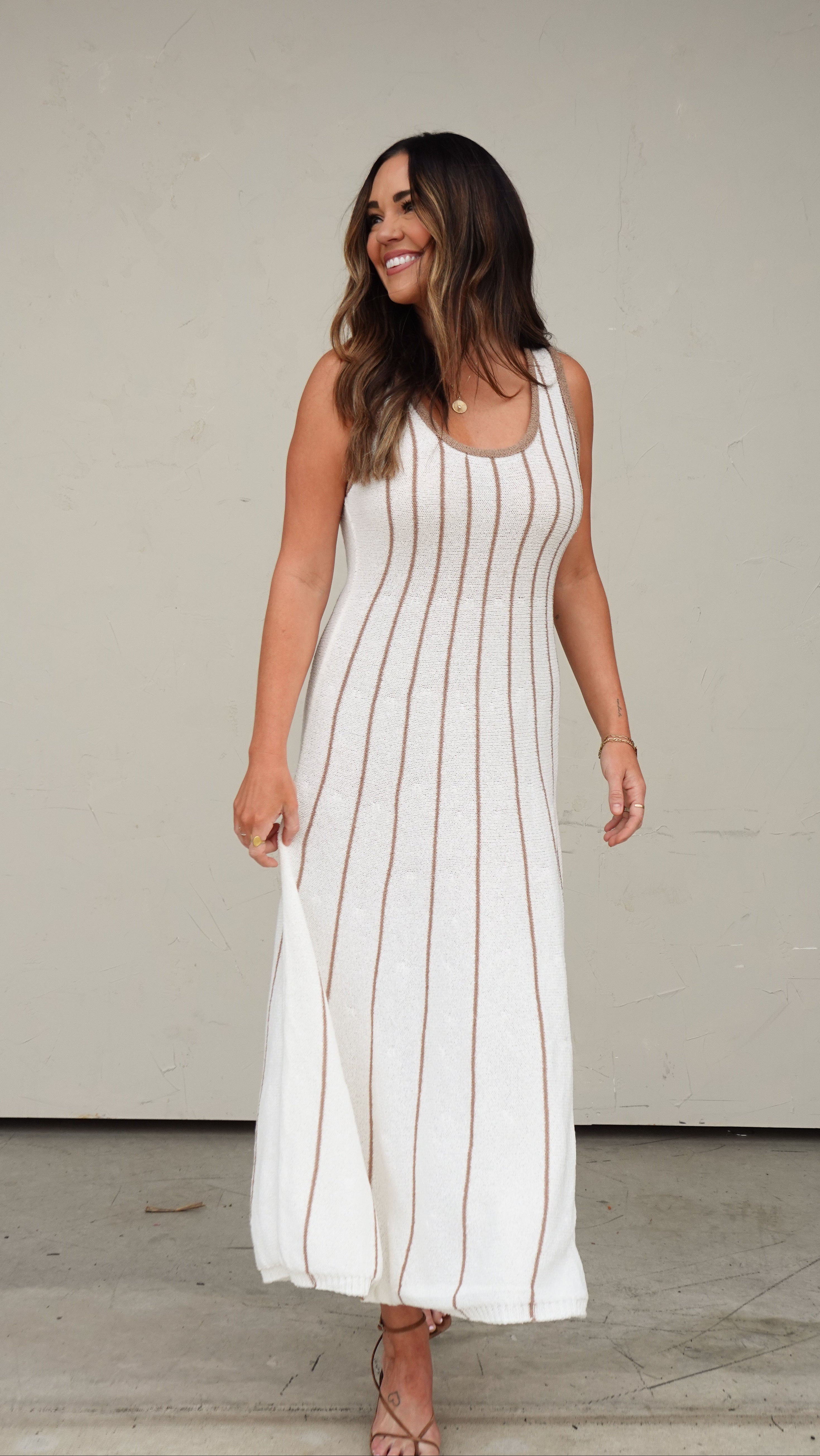 Vertical Stripe Knit Midi Dress | Elegant Women's Fashion by coolavocek