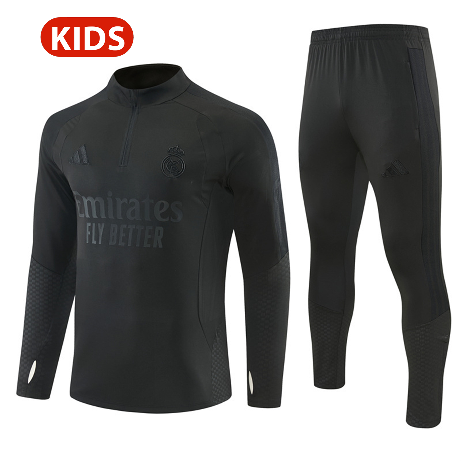 AJ-AlphaJersey-Real Madrid 26-27 Kids Long Sleeves Training Set - Pure Black Top And Pants