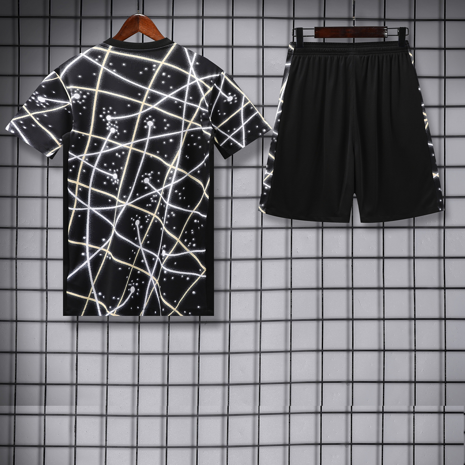 AlphaJersey-C.H.E.L.S.E.A 25-26 Kids Short-Sleeve Training Set - Yellow Fluorescent Rays Black Top & Black Shorts