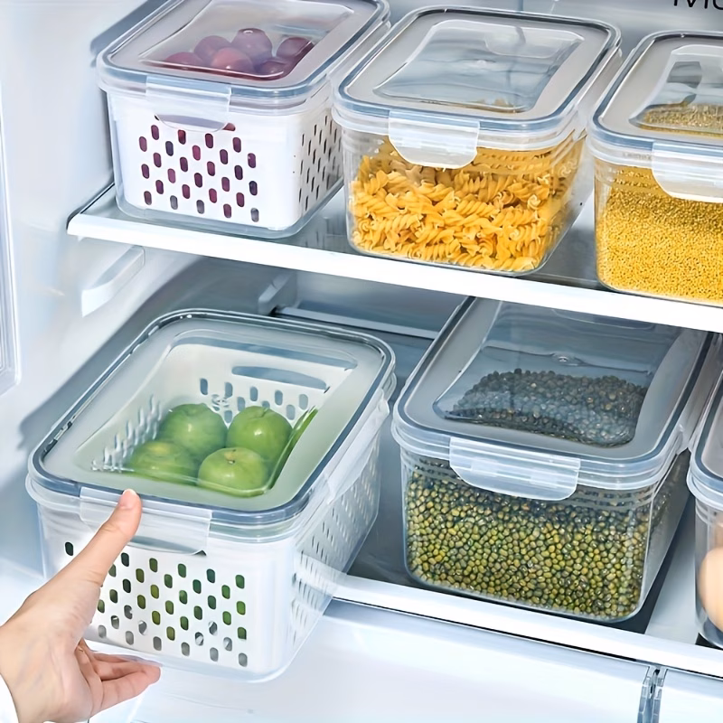 4pcs set premium leak proof food storage containers 2 layer airtight design for   prep reusable stackable kitchen organizers   fruits vegetables meat   Product details 2