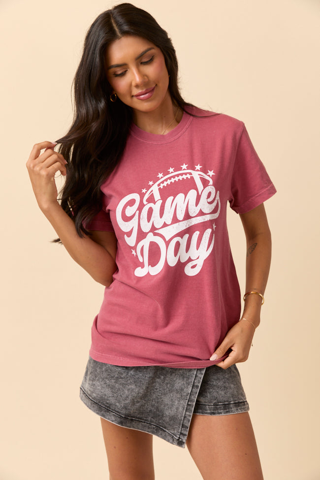 Game Day Script Crimson Graphic Tee | Elegant Women's Fashion by coolavocek