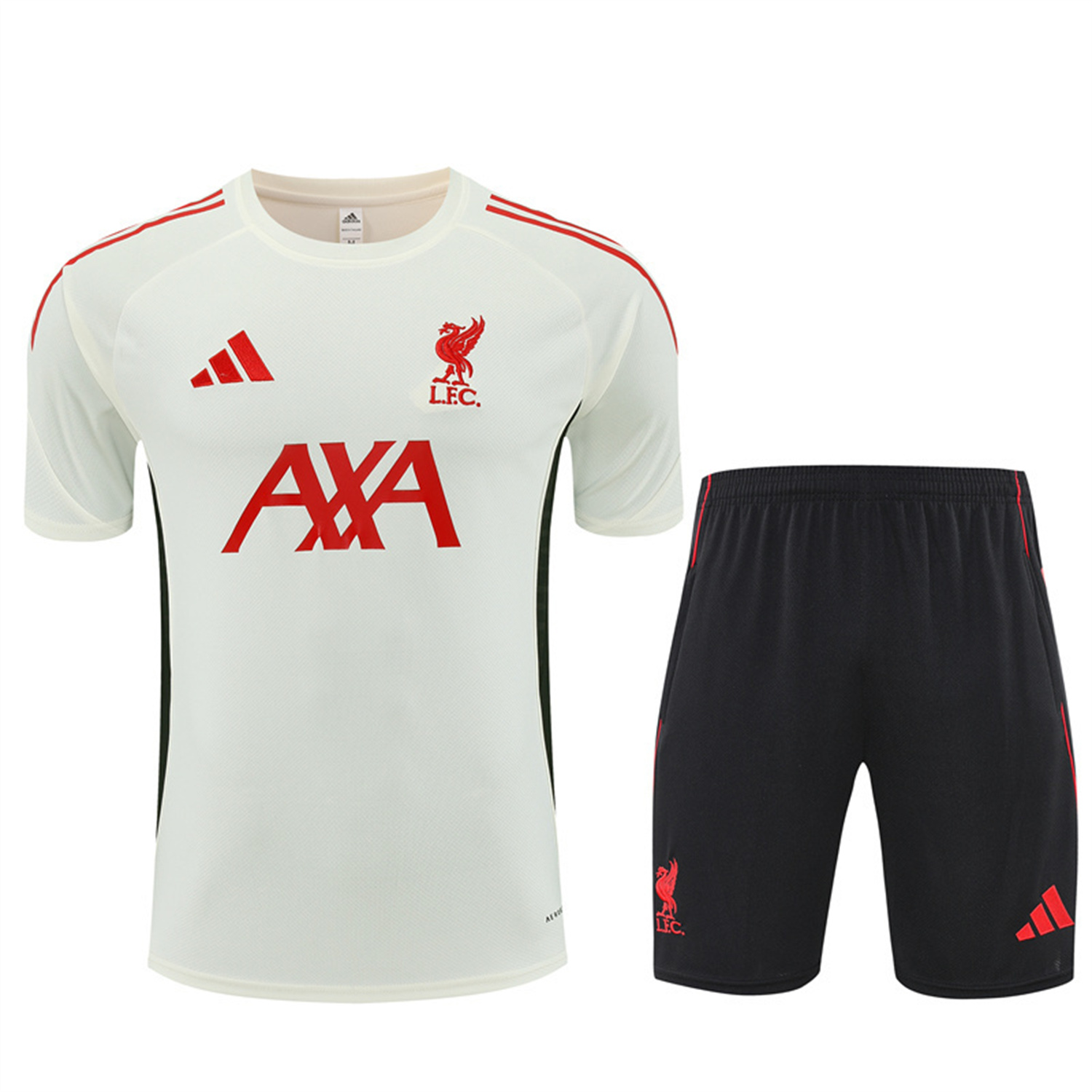 AlphaJersey-Liver.pool 25-26 Kids Short-Sleeve Training Set Off White Top & Black Shorts