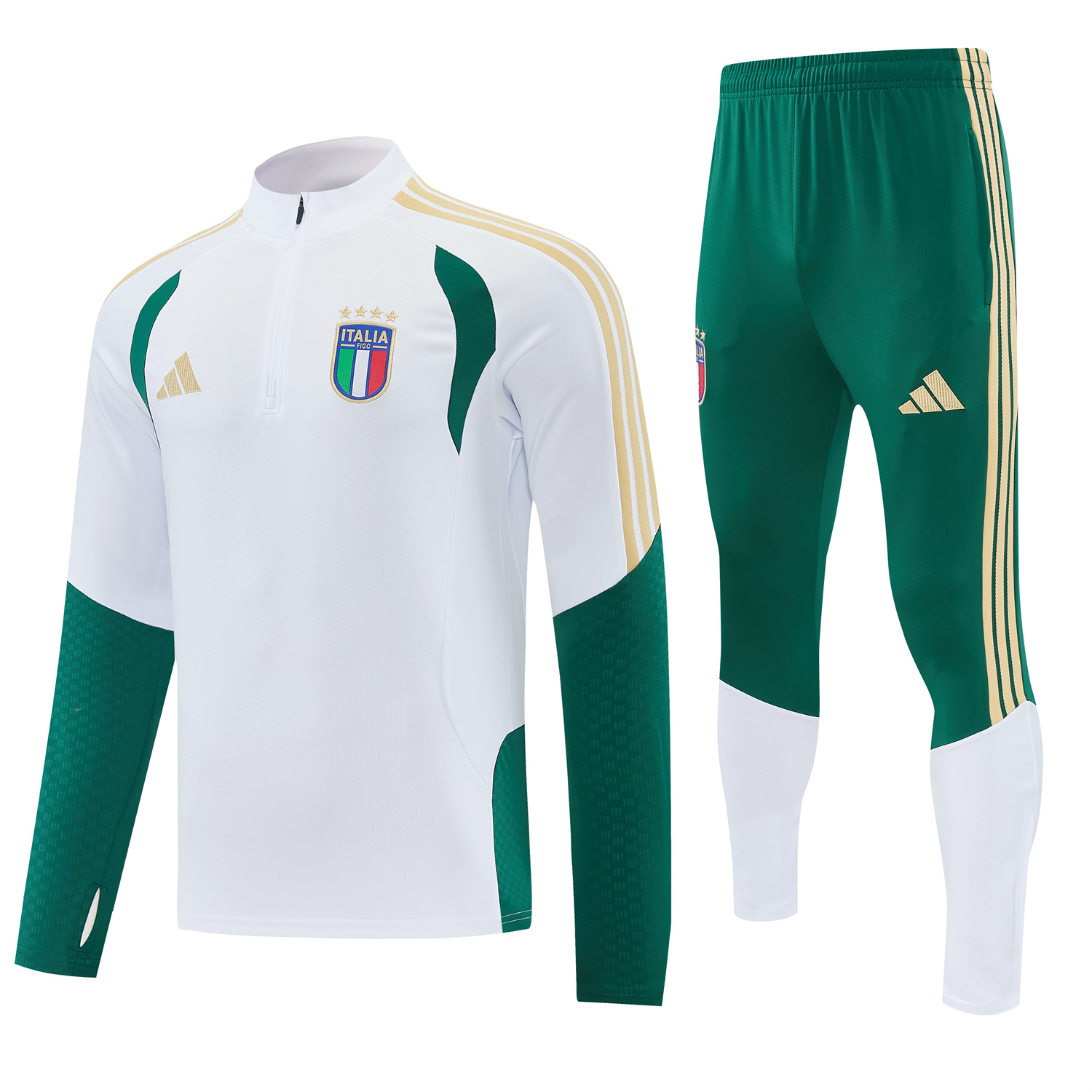 AlphaJersey-Italy 2026 Long Sleeve Training Set - White Top & Green Pants