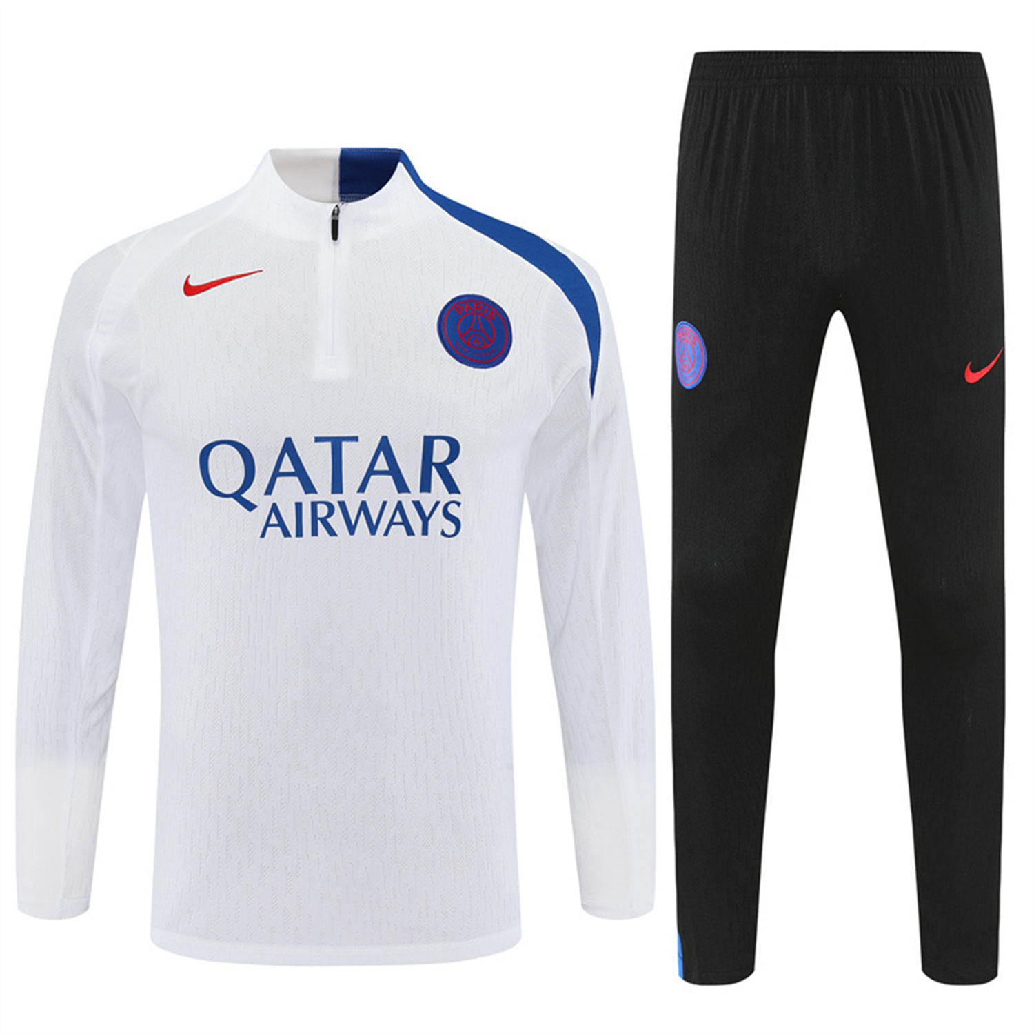 AlphaJersey-Paris Saint-Germain PSG 25-26 Kids Long Sleeve Training Set - Player Version - White Top and Black Pants